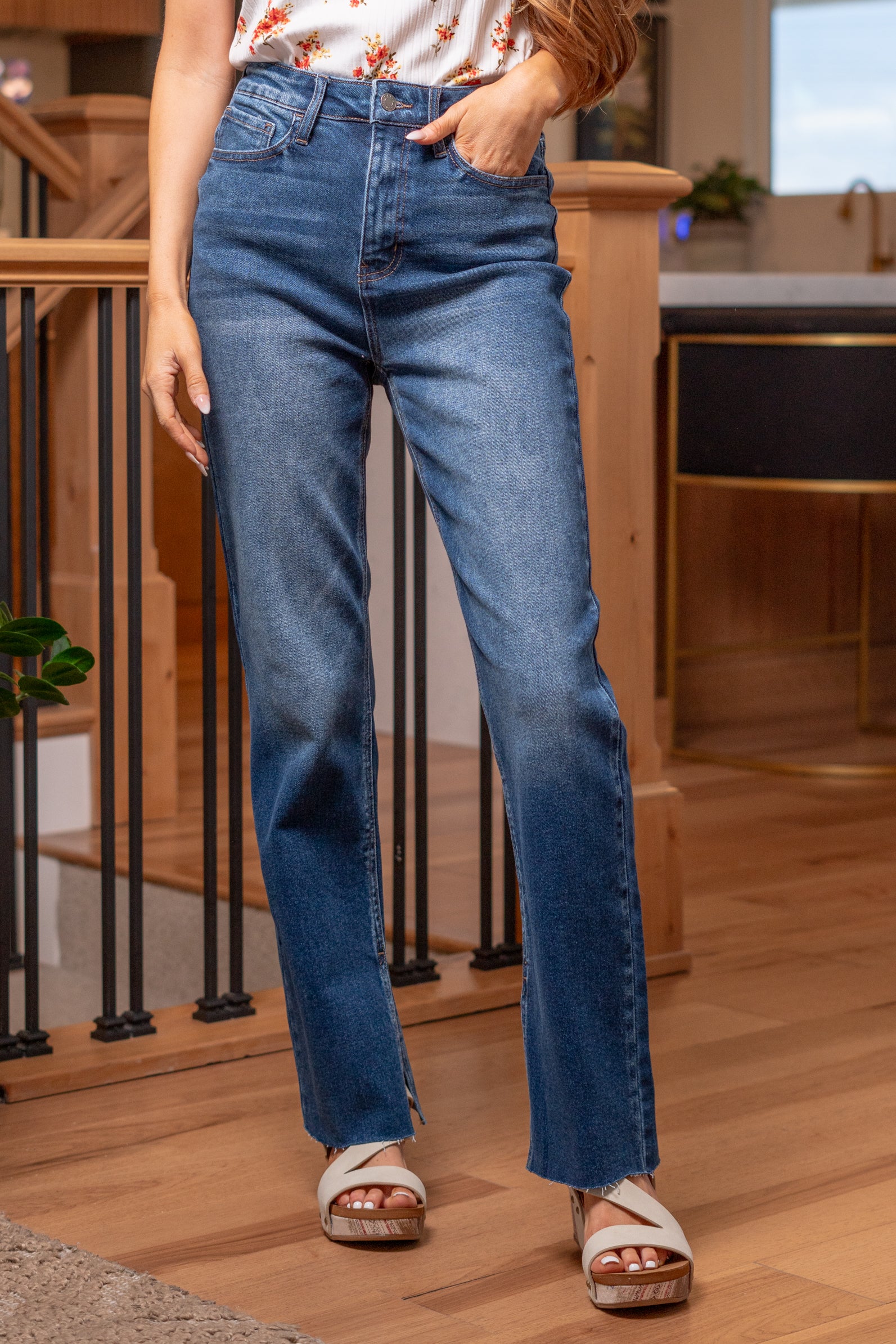 American Blues Denim Boutique Cello Jeans Down For Fun Slit Hem High Rise Straight