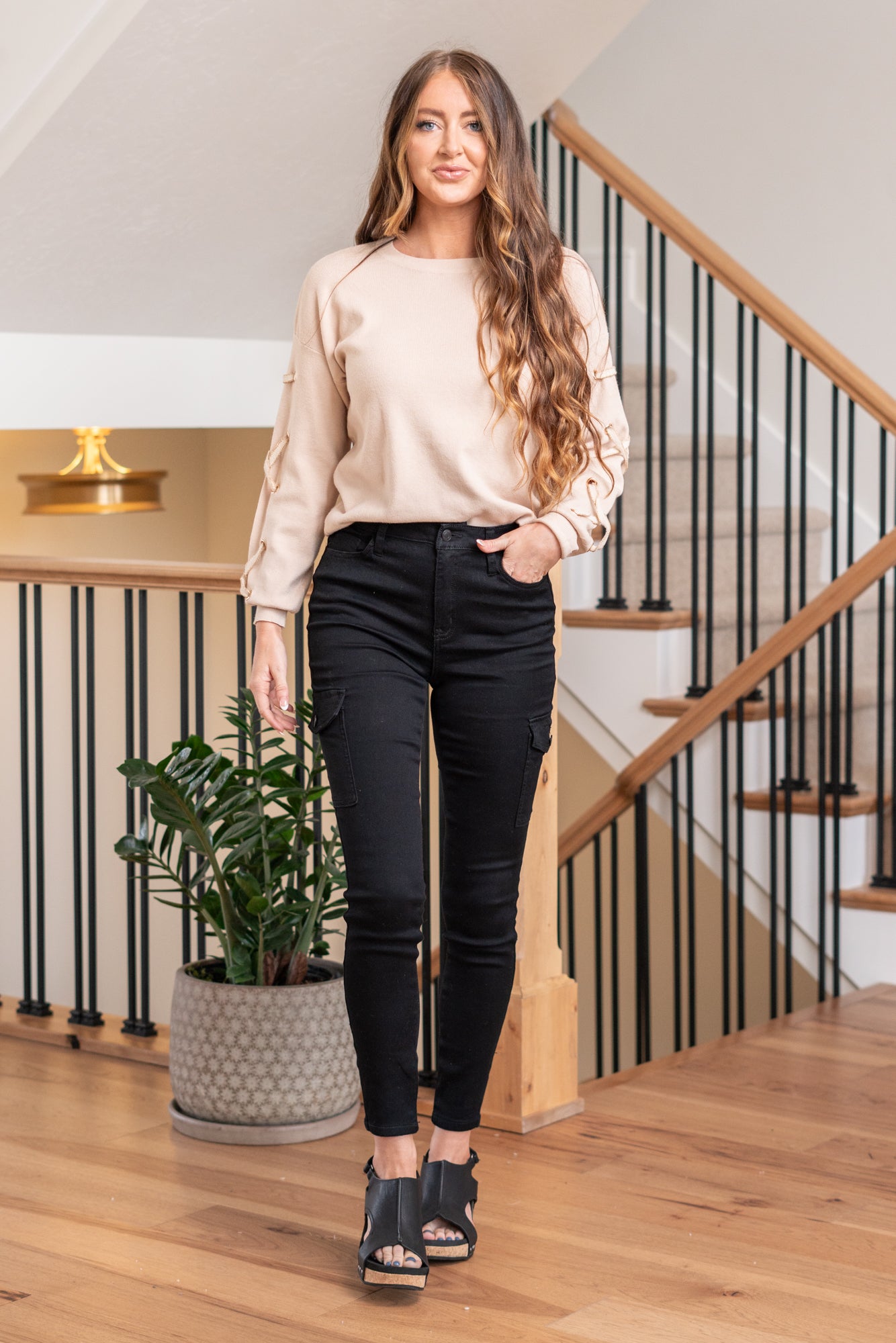 Cello Jeans Elevate your style with these High Rise Cargo Skinny Jeans in sleek black. Crafted from stretch fabric, they offer both comfort and a flattering fit. The cargo pockets bring a trendy touch to your outfit. Cut: Skinny, 29" Inseam* Rise:-Rise, 10" Front Rise* Color: Black 78% Cotton 20% Polyester 2% Spandex Fly: Zipper Style #: AM19021BLK