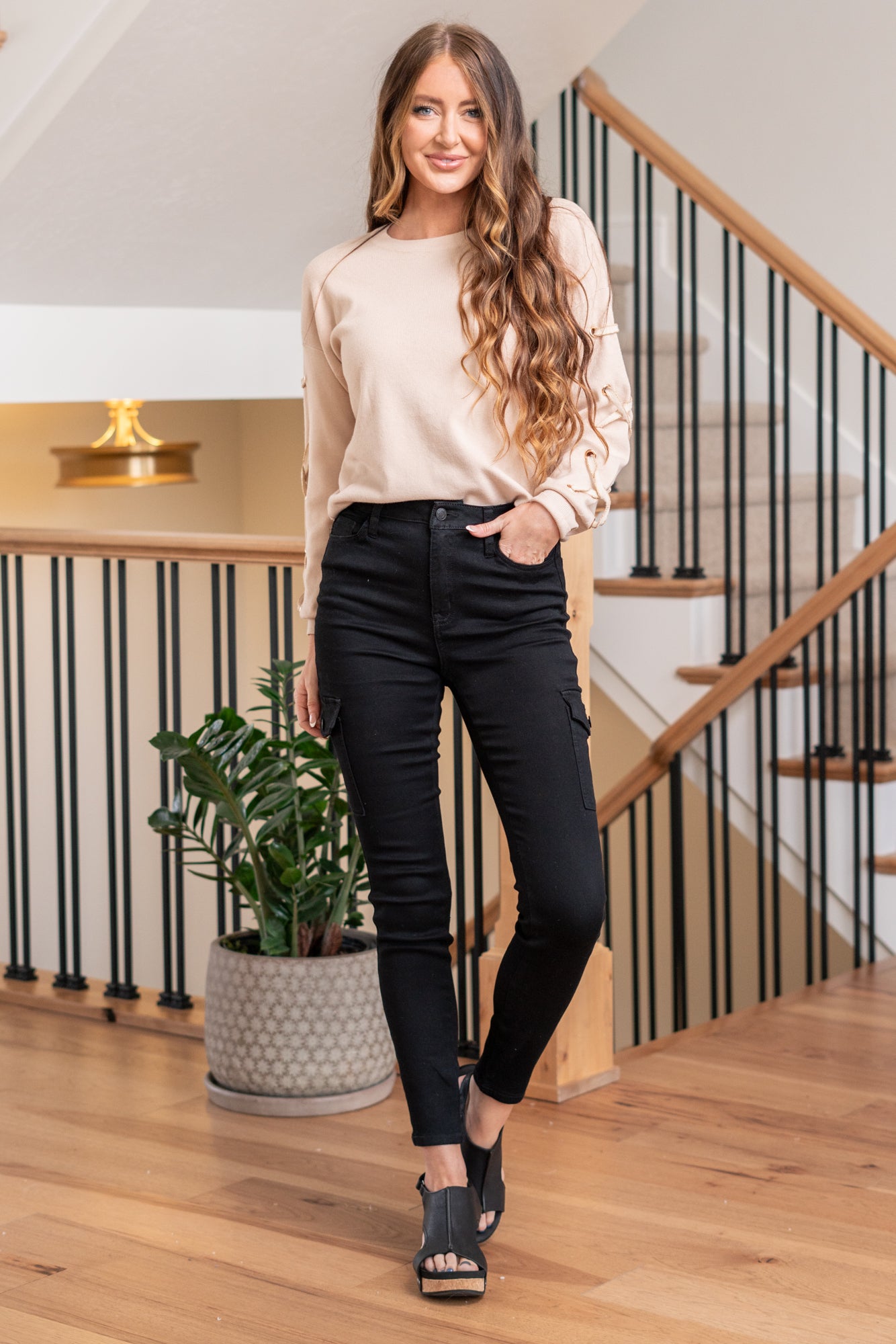 Cello Jeans Elevate your style with these High Rise Cargo Skinny Jeans in sleek black. Crafted from stretch fabric, they offer both comfort and a flattering fit. The cargo pockets bring a trendy touch to your outfit. Cut: Skinny, 29" Inseam* Rise:-Rise, 10" Front Rise* Color: Black 78% Cotton 20% Polyester 2% Spandex Fly: Zipper Style #: AM19021BLK