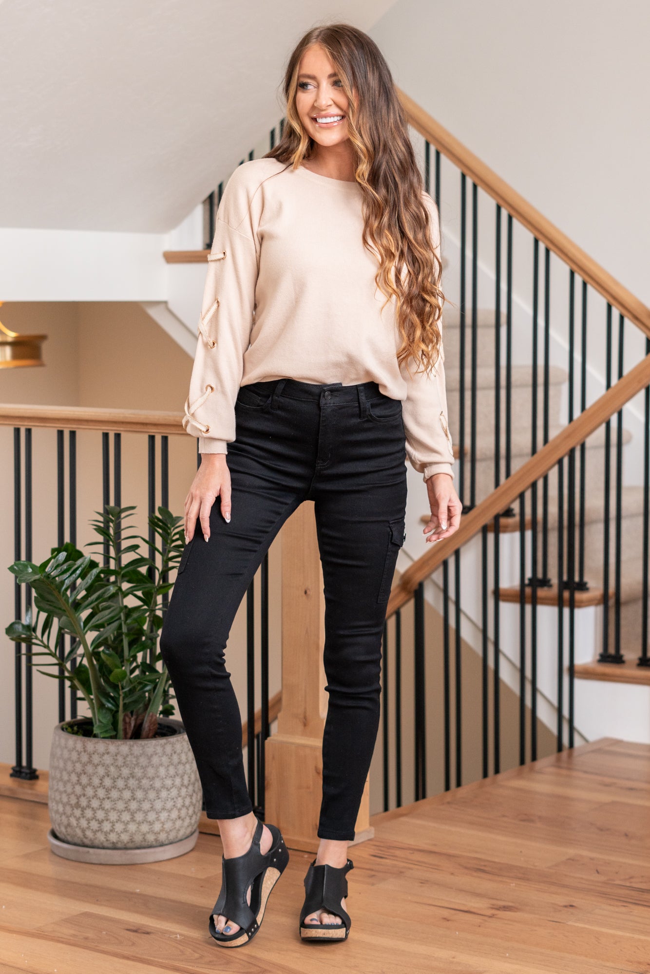 Cello Jeans Elevate your style with these High Rise Cargo Skinny Jeans in sleek black. Crafted from stretch fabric, they offer both comfort and a flattering fit. The cargo pockets bring a trendy touch to your outfit. Cut: Skinny, 29" Inseam* Rise:-Rise, 10" Front Rise* Color: Black 78% Cotton 20% Polyester 2% Spandex Fly: Zipper Style #: AM19021BLK