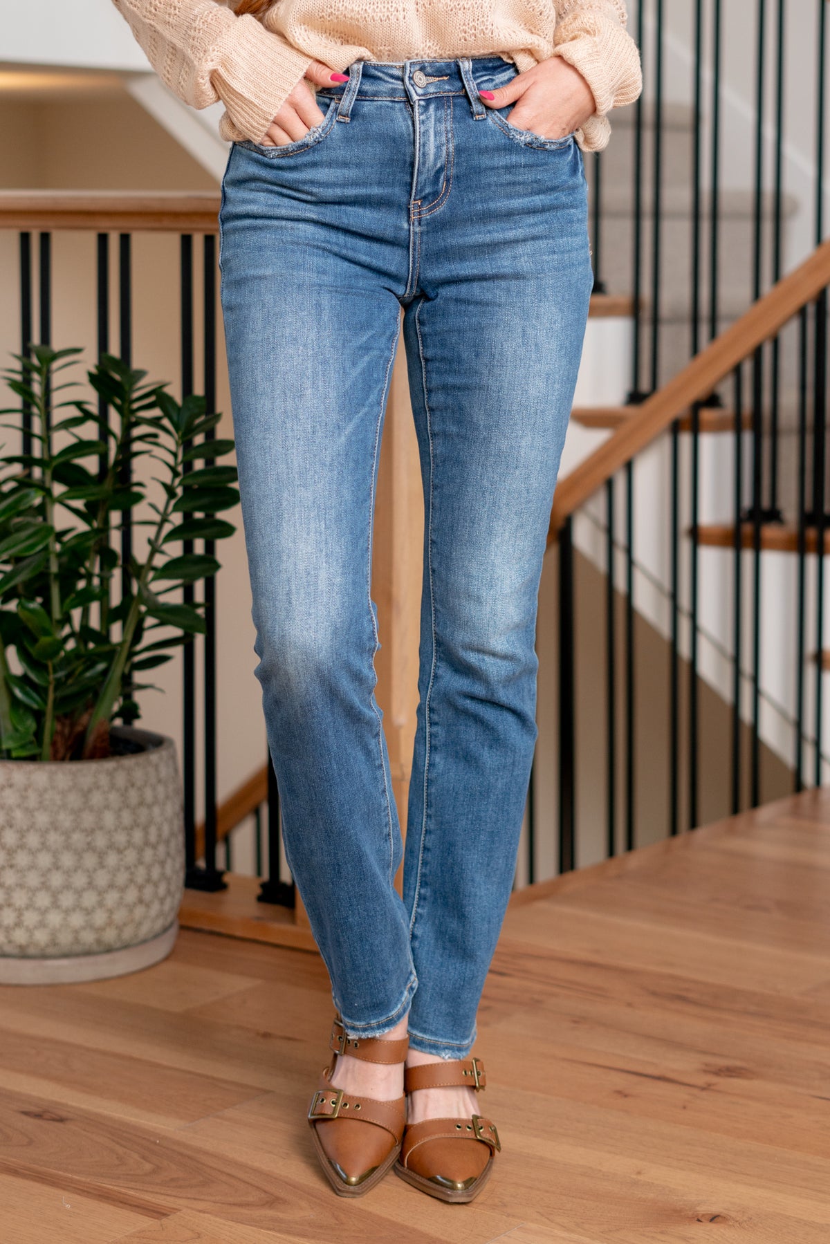 VERVET by Flying Monkey Jeans  A perfect fusion of comfort and timeless style. These jeans feature a flattering high-rise fit and a contemporary slim straight leg, providing a versatile and chic silhouette. Elevate your denim game with the Jeanne jeans, offering a trendy and comfortable option that seamlessly combines modern design with a touch of classic elegance.