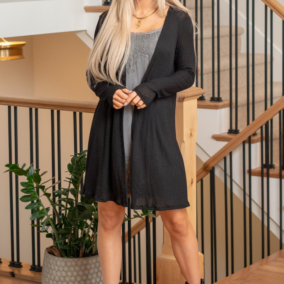 Vocal Lucy Lace Back Cardigan Black X-Large / Black