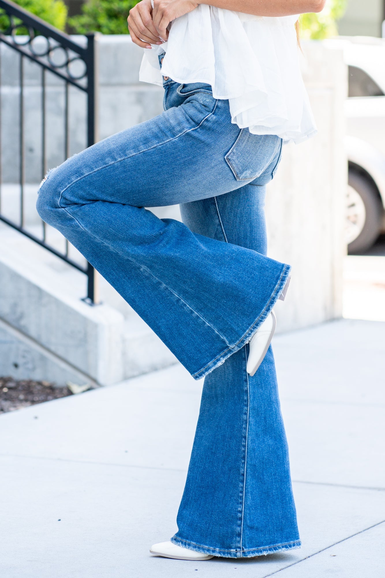 KanCan Jeans KanCan Comfort Stretch Flare, 33.5" Inseam* High Rise, 11" Front Rise* Medium Blue Wash 94% Cotton, 5% Polyester, 1% Spandex Fly: Zipper Style #: KC9282D Contact us for any additional measurements or sizing. *Measured on the smallest size, measurements may vary by size.