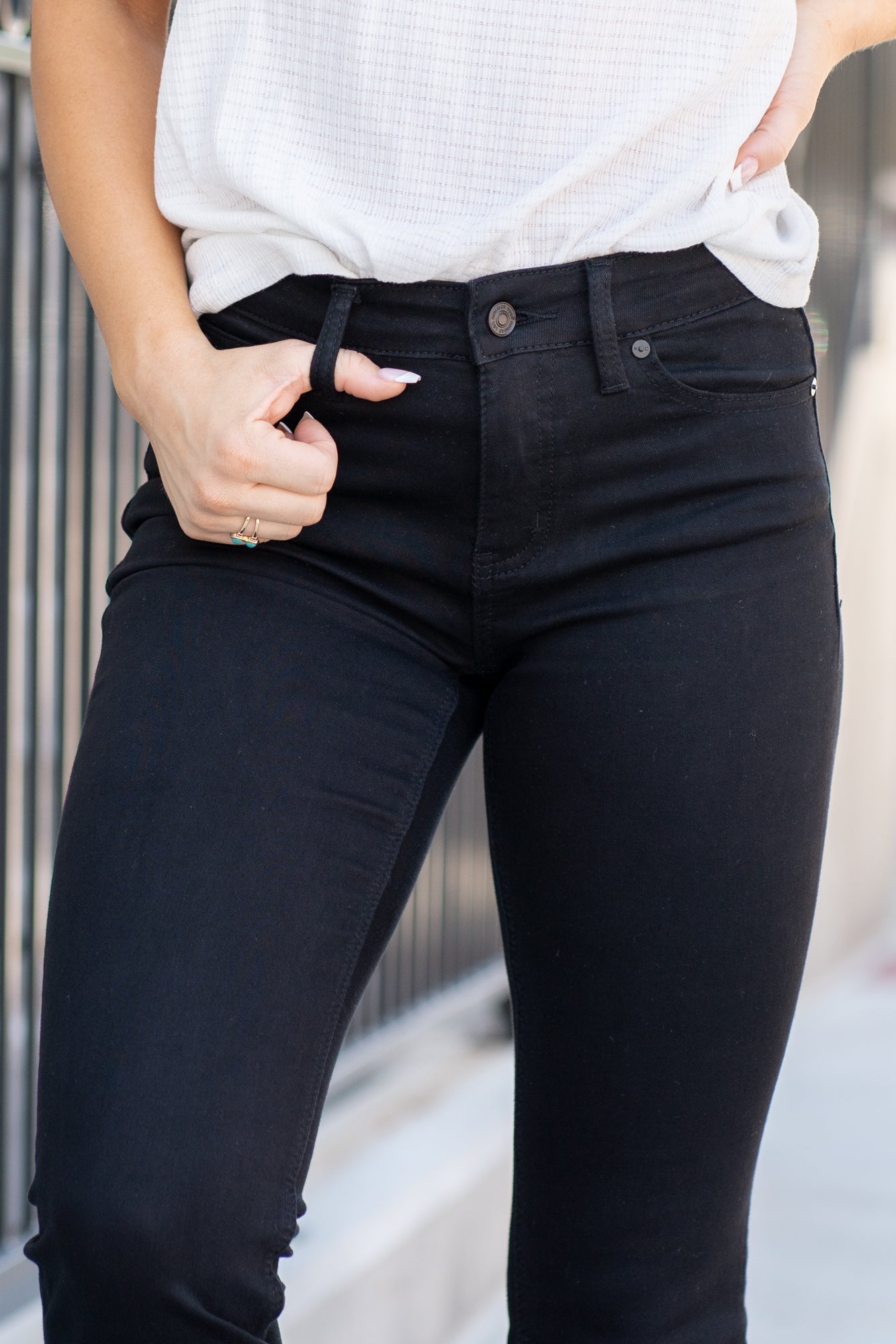 KanCan Jeans Collection: Core Style Color: Black Cut: Flare, 33.75" Inseam* Rise: Mid-Rise, 9" Front Rise* Material: 65% COTTON , 33% RAYON , 2% SPANDEX Fly: Zipper Style #: KC6102BK *Measured on the smallest size, measurements may vary by size. Contact us for any additional measurements or sizing.