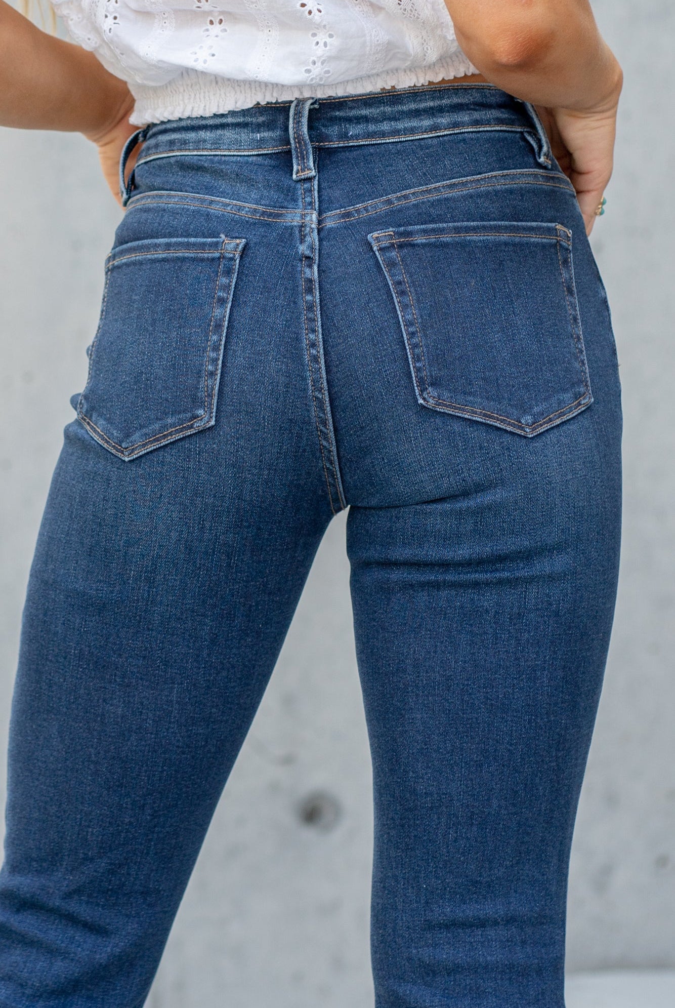 VERVET by Flying Monkey Jeans Skinny, 31" Inseam* High Rise, 9" Front Rise* 65% COTTON 30% POLYESTER 3% RAYON 2% SPANDEX Machine Wash Separately In Cold Water Stitching: Classic Fly: Zipper Style #: T5351 *Measured on the smallest size, measurements may vary by size. Contact us for any additional measurements or sizing. Cas is 5'7" and wears a size 25 in jeans, a small in tops, and 8 in shoes. She is wearing size 25 in these jeans.