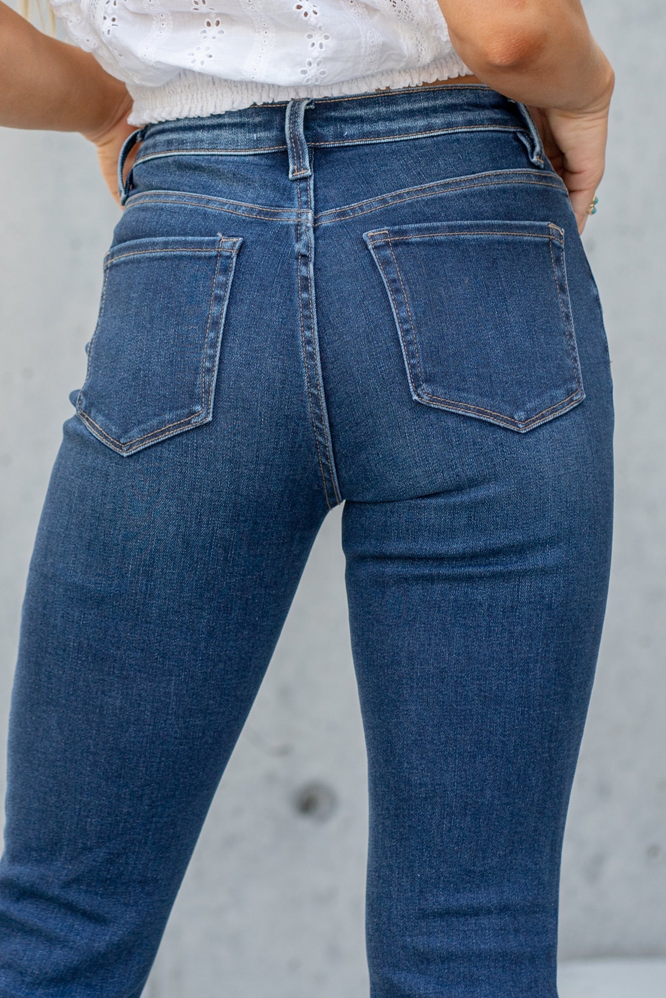 VERVET by Flying Monkey Jeans Skinny, 31" Inseam* High Rise, 9" Front Rise* 65% COTTON 30% POLYESTER 3% RAYON 2% SPANDEX Machine Wash Separately In Cold Water Stitching: Classic Fly: Zipper Style #: T5351 *Measured on the smallest size, measurements may vary by size. Contact us for any additional measurements or sizing. Cas is 5'7" and wears a size 25 in jeans, a small in tops, and 8 in shoes. She is wearing size 25 in these jeans.