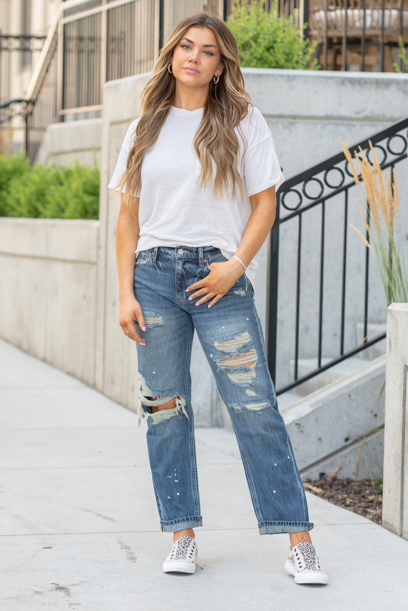 KanCan Jeans These mid-rise boyfriend jeans hit at exactly the right spot on your waist and with some spandex, these will stretch as you wear and get super comfy! Color: Dark Blue Wash Cut: Cuffed Boyfriend, 26" Inseam* Rise: Mid-Rise, 9.25" Front Rise* 99% COTTON, 1% SPANDEX Stitching: Classic Fly: Zipper Style #: KC8687D Contact us for any additional measurements or sizing.