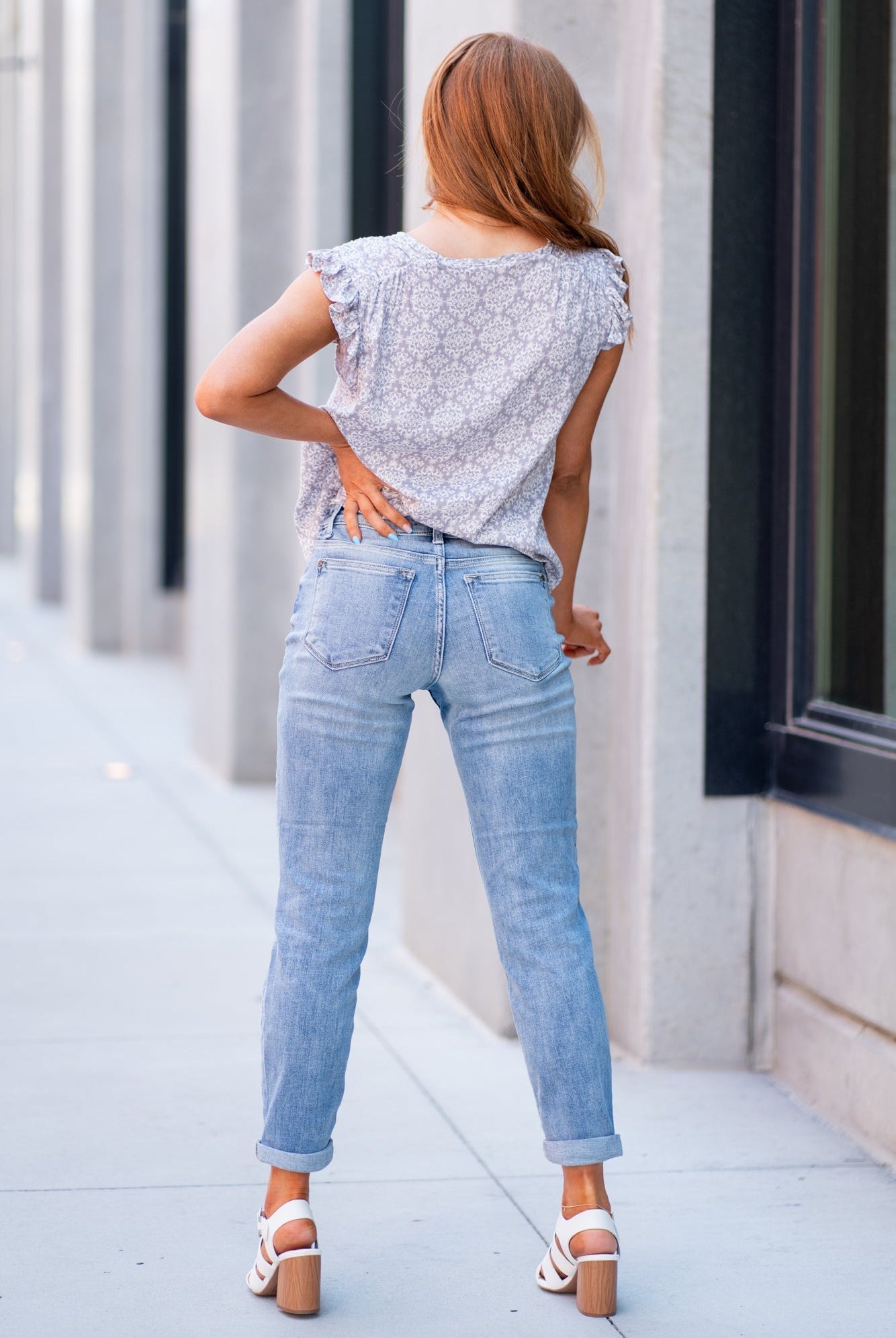 Judy Blue Tired of your skinny jeans? These cute boyfriend fits will be your number one. Pair with sneakers and an oversized tee for a comfy look. Color: Light Wash Cut: Boyfriend, 30" Inseam Un-cuffed* Rise: Mid-Rise. 8.5" Front Rise* Material: 93% COTTON, 6% POLYESTER 1% SPANDEX Machine Wash Separately In Cold Water Stitching: Classic Fly: Zipper Style #: JB82335 , 82235 Contact us for any additional measurements or sizing. *Measured on the smallest size, measurements may vary by size.
