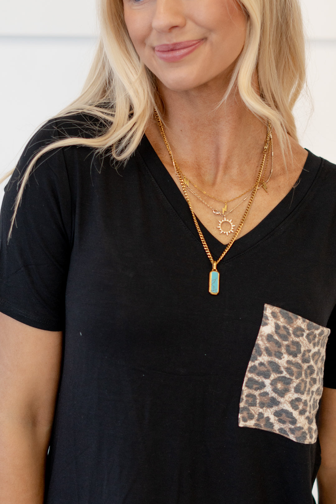 American Blues Denim Boutique Zenana Leopard Pocket Tee Black