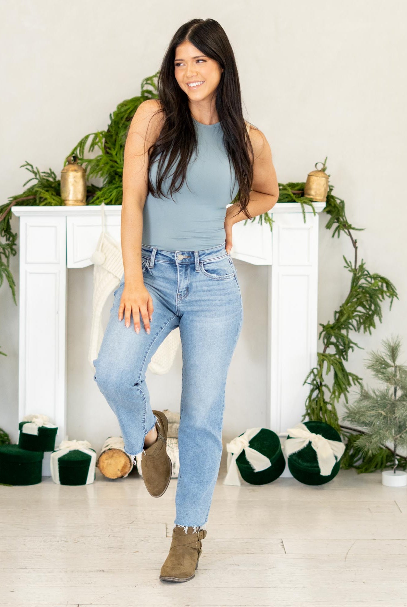 VERVET by Flying Monkey Jeans
Meet your new everyday denim. The Smartest Mid Rise Straight Crop Jeans are made with soft comfort stretch for a fit that moves with you. Designed with a flattering mid rise, lightly distressed details, and a clean raw hem, these medium-wash straight legs give you that easy, timeless look. Finished with a cropped length for a modern touch, they’re the perfect pair for any season.
Color Name: Smartest
Color: Medium Blue
Cut: Cropped Straight Leg, 27" Inseam*
Rise