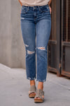 Providence Mid Rise Distressed Crop Slim Straight Jeans