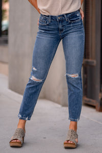 Providence Mid Rise Distressed Crop Slim Straight Jeans