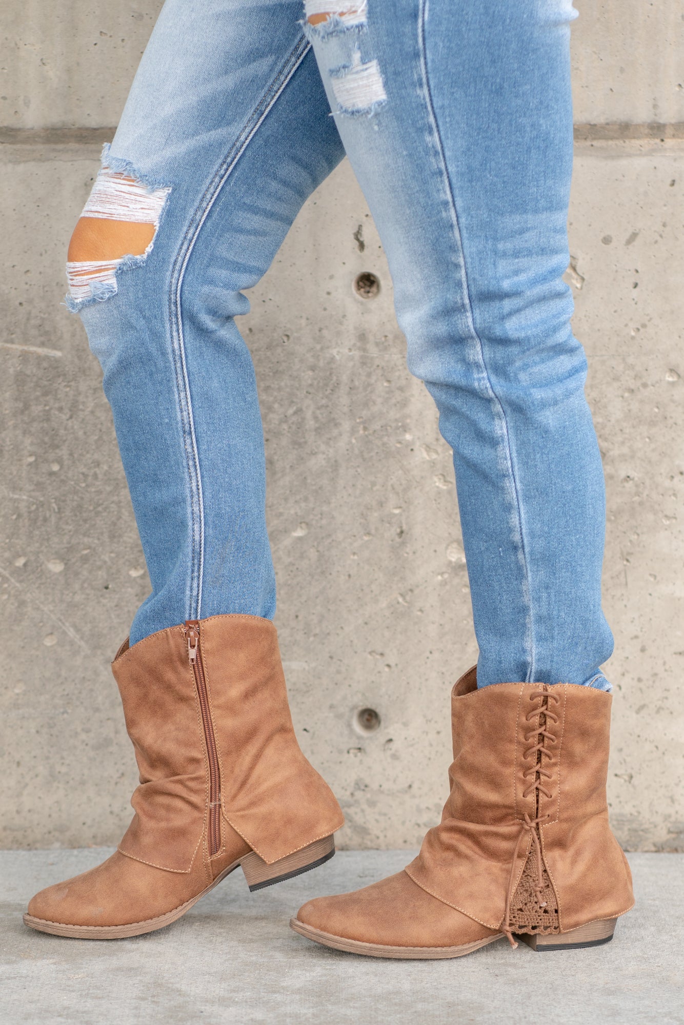 Booties | Very G These booties from Very G are perfect to wear with your favorite jeans this fall. Style Name: Sassy Color: Tan Cut: Zip Up Side Rubber Sole Style #: VGLB0339-Tan Contact us for any additional measurements or sizing.