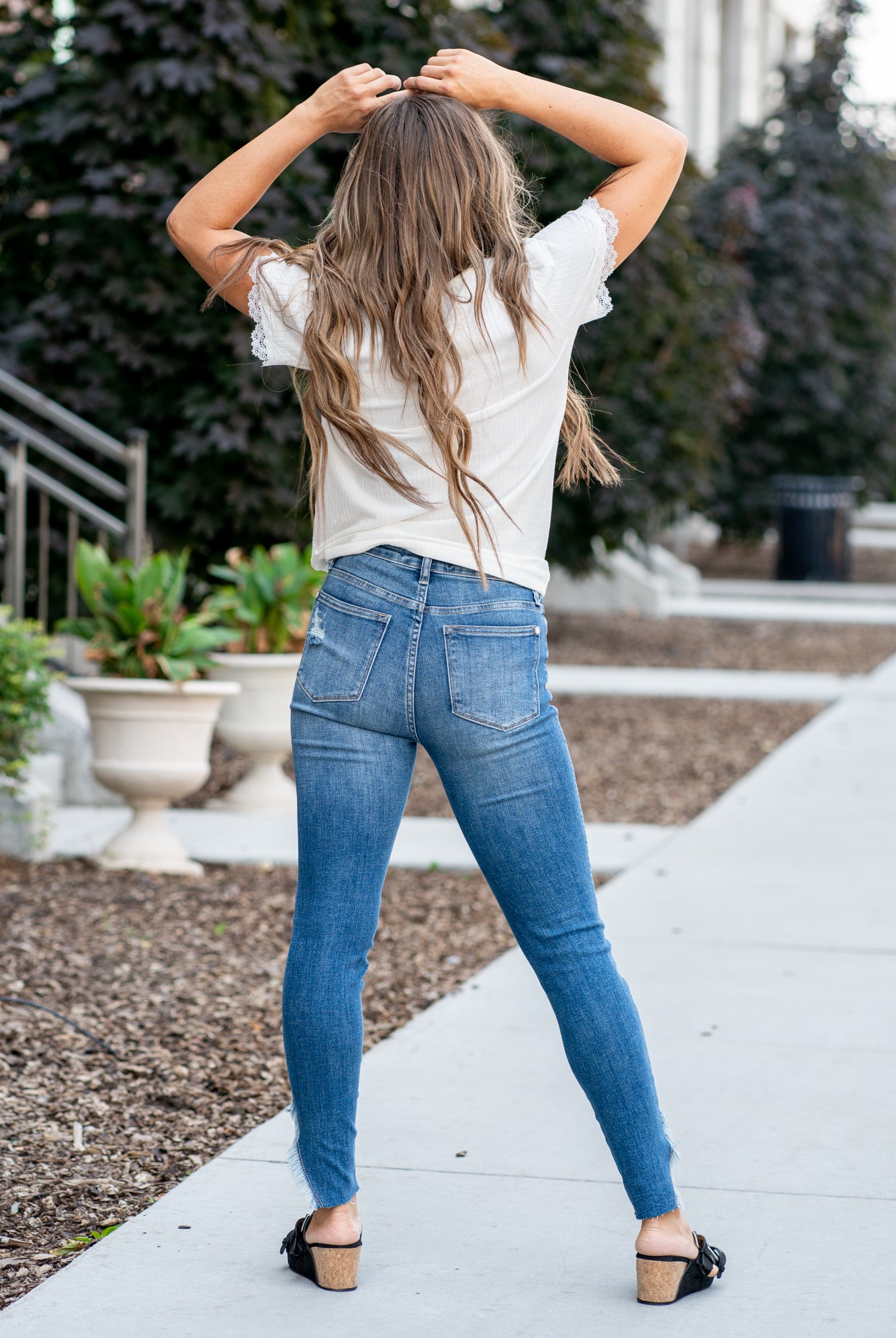 Judy Blue  Don't be afraid to wear high-waisted jeans with a medium blue wash and split hem detail, these will be your everyday go-to denim.   Color: Medium Wash Cut: Skinny, 28.5" Inseam*  Rise: High Rise 10.5" Front Rise* Material: 93% Cotton, 6% Polyester, 1% Spandex Machine Wash Separately In Cold Water Stitching: Classic Fly: Zipper Style #: JB88459 | 88459 *Measured on the smallest size, measurements may vary by size.  Contact us for any additional measurements or sizing.