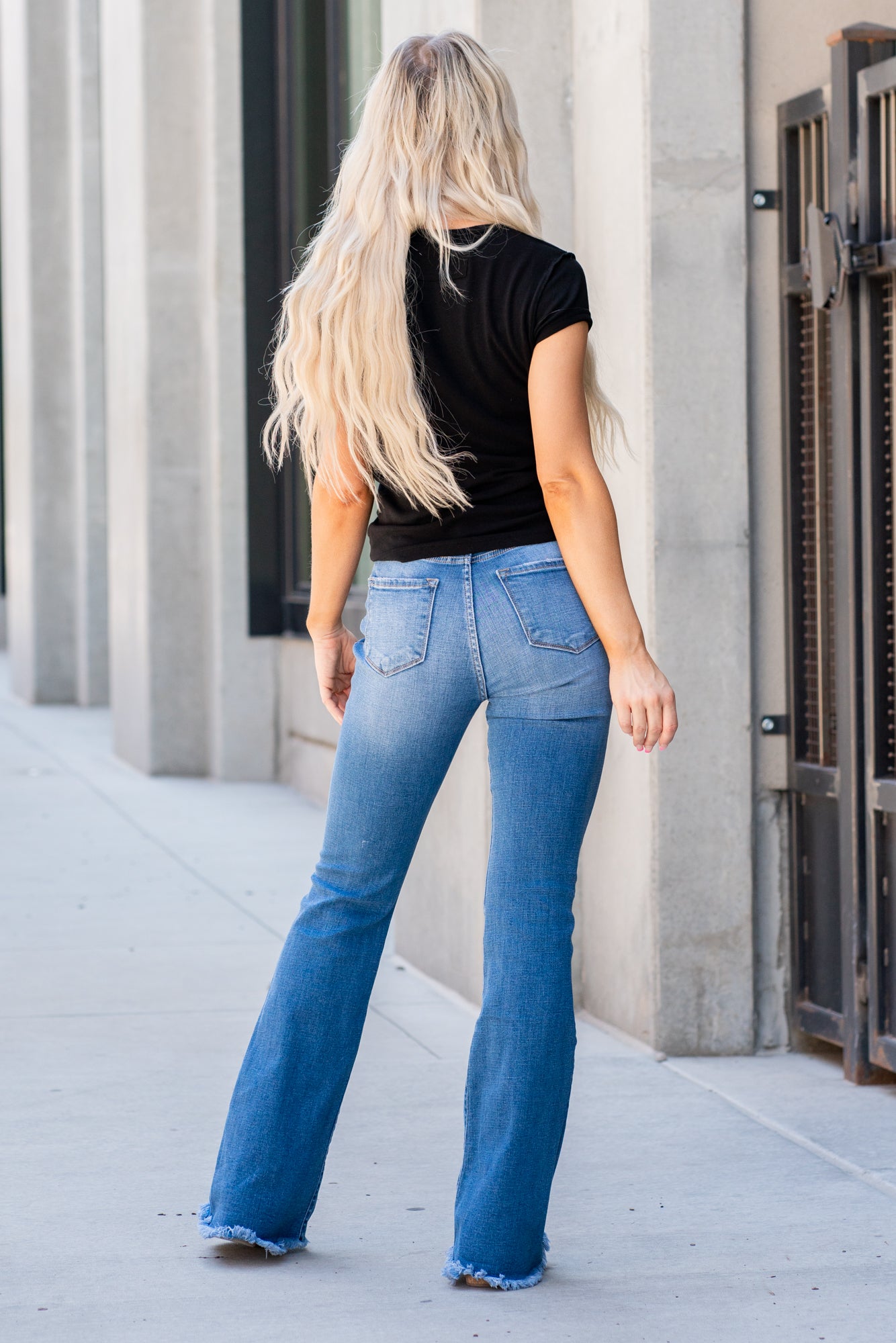 KanCan Jeans You will love the way these flare cuts fit your curves. Dress up with heels and a cute flutter sleeve top for a night out. Color: Medium Blue Cut: Flare Cut, 34" Inseam* Rise: High-Rise, 11" Front Rise* 98% COTTON, 2% SPANDEX Stitching: Classic Fly: Zipper Style #: KC9322M Contact us for any additional measurements or sizing.