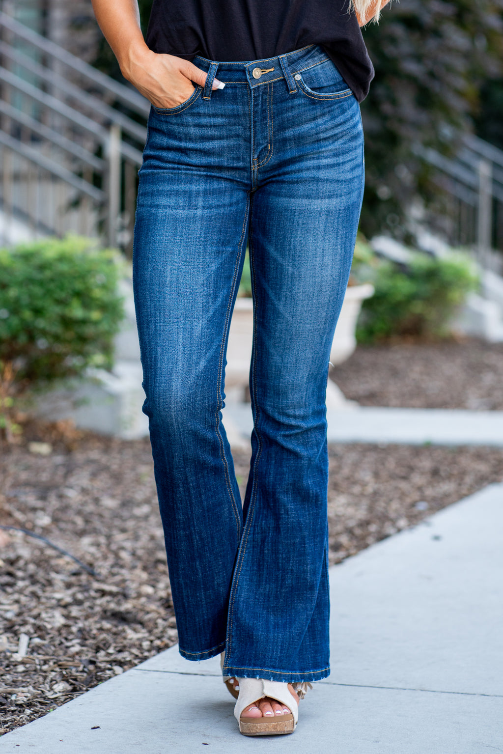 Kan Can Mid Rise Flare Dark Blue Wash Jeans KC6102LOH American Blues