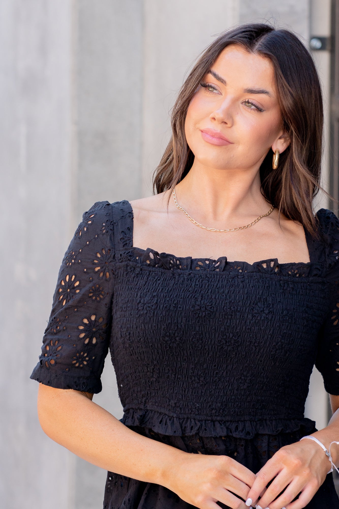 BiBi Color: Black Neckline: Square Neck Sleeve: Midi Length Style #: IP7291 Contact us for any additional measurements or sizing.