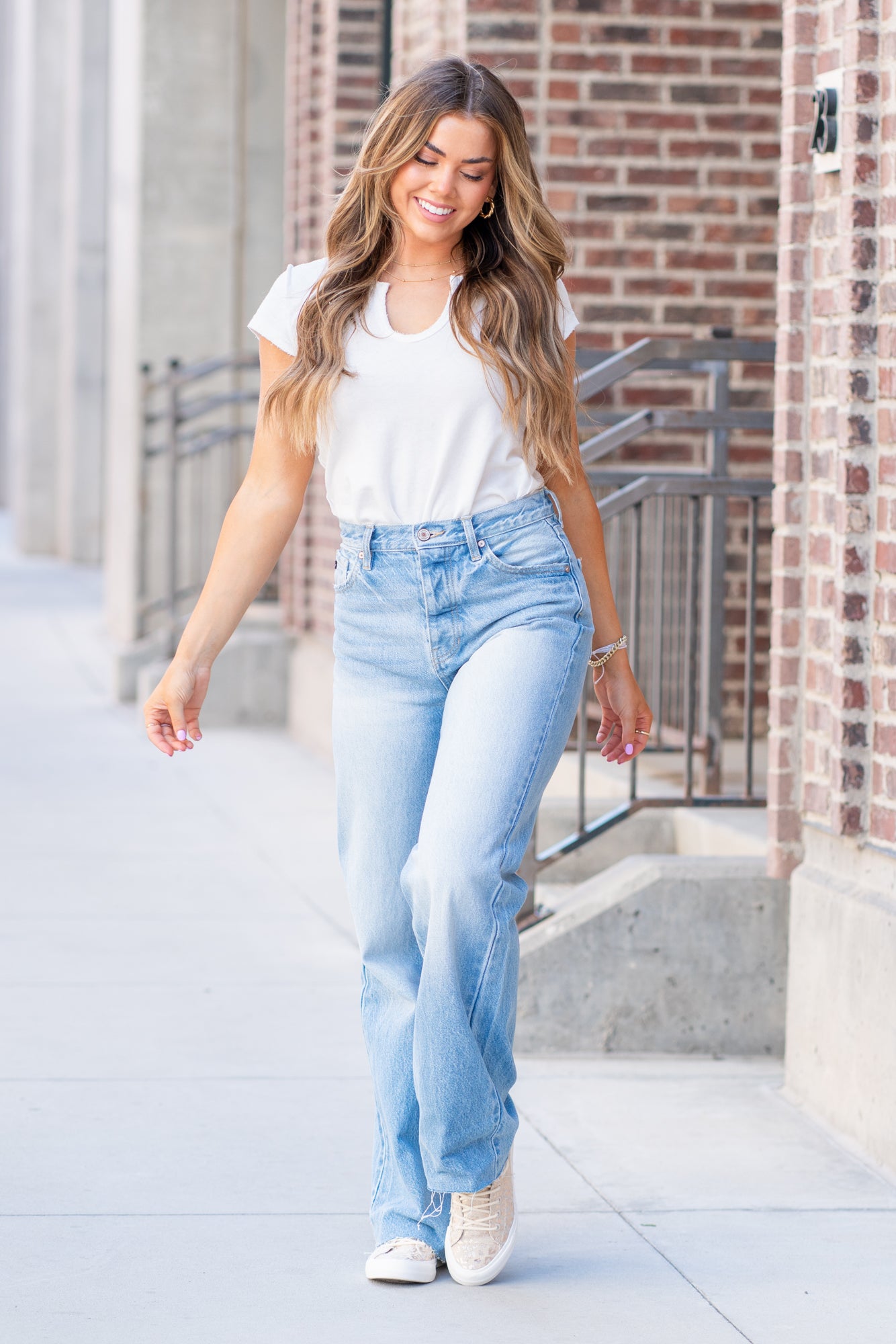 KanCan Jeans KanCan Rigid Denim Flare, 32" Inseam High Rise, 12" Front Rise Light Blue Wash 100% Cotton Fly: Exposed Button Style #: KC8725L Contact us for any additional measurements or sizing. *Measured on the smallest size, measurements may vary by size. Jacquelyn wears a size 25 in jeans, a small in tops, and 6.5 in shoes. She is wearing a size 25 in these jeans.