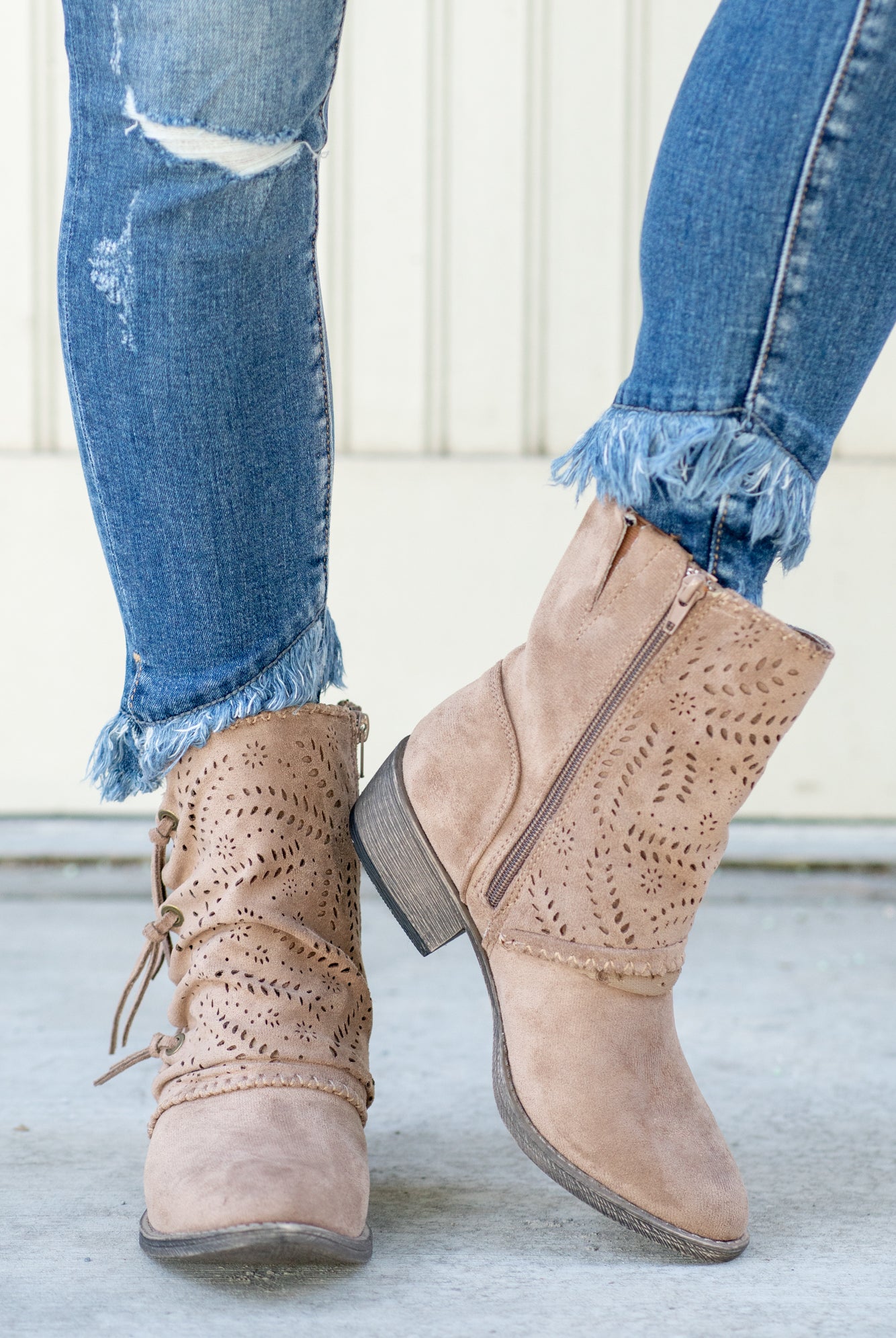 Booties | Very G  These booties from Very G are perfect to wear with your favorite jeans this is fall.  Style Name: Syndey Color: Taupe Cut: Zip Up Side Rubber Sole Style #: VGLB0340-Taupe Contact us for any additional measurements or sizing.