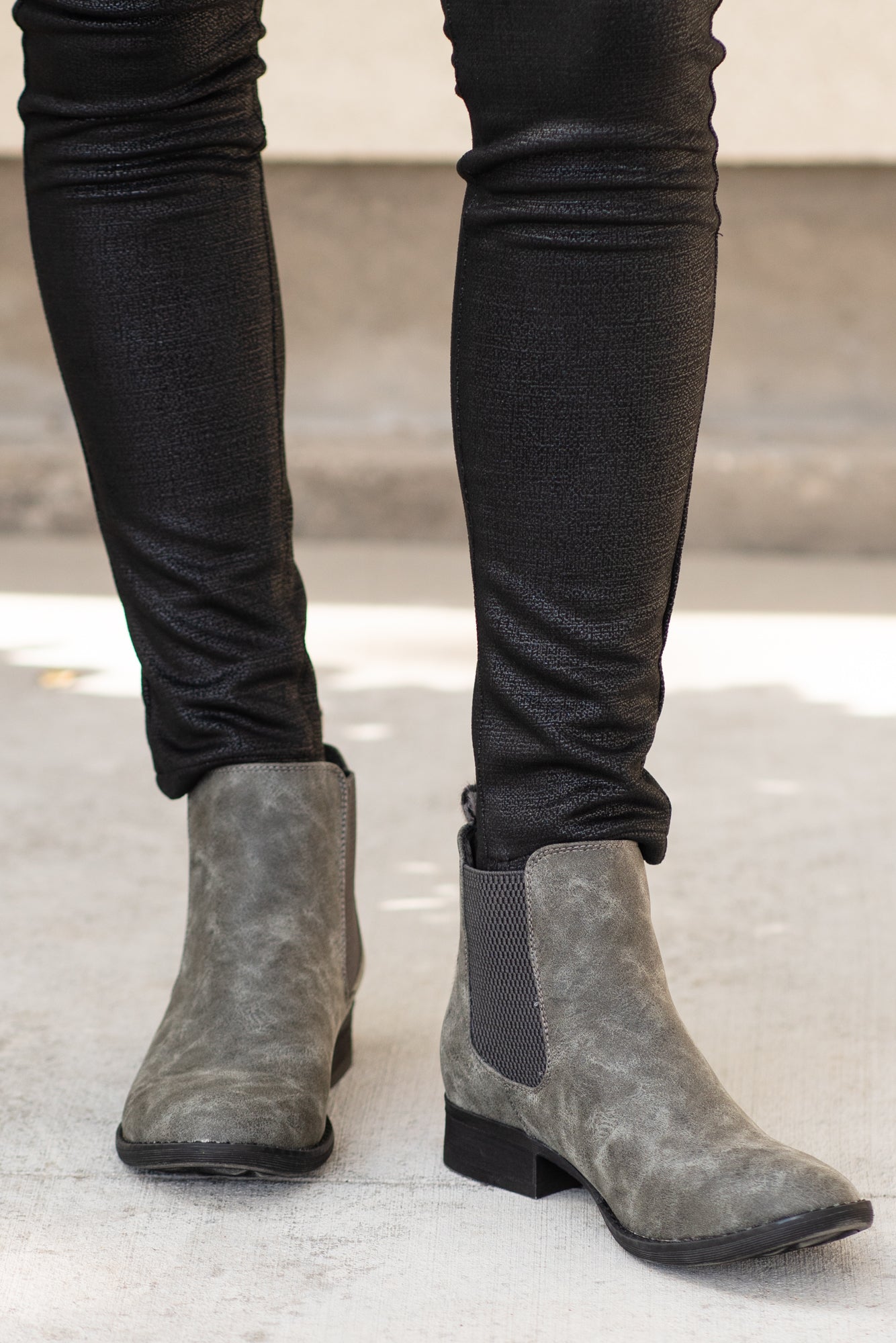 Booties | Very G These booties from Very G are perfect to wear with your favorite jeans this is fall. Style Name: Blake Color: Grey Cut: Silp On Bootie Rubber Sole Style #: VGLB0136-Grey Contact us for any additional measurements or sizing.