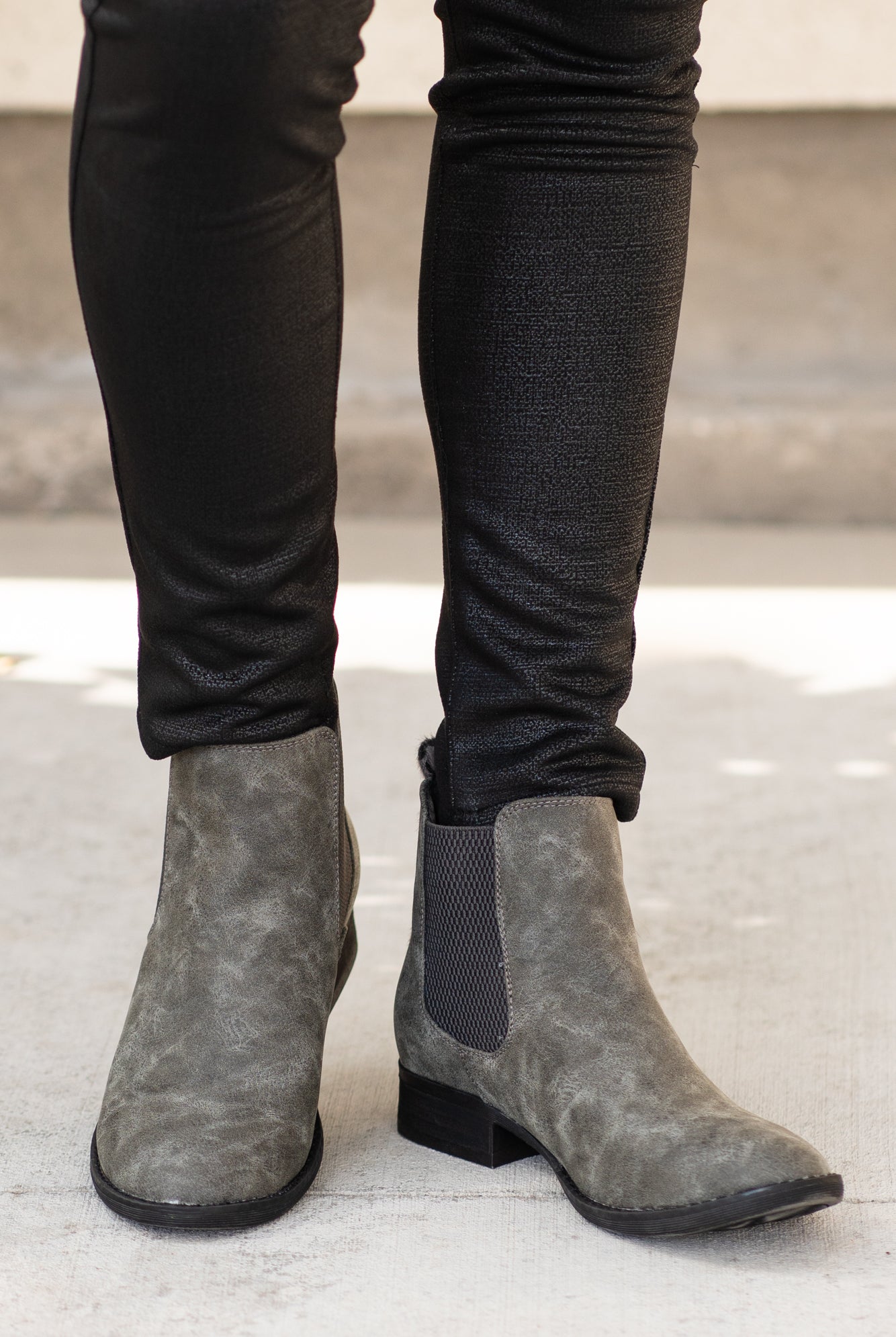 Booties | Very G These booties from Very G are perfect to wear with your favorite jeans this is fall. Style Name: Blake Color: Grey Cut: Silp On Bootie Rubber Sole Style #: VGLB0136-Grey Contact us for any additional measurements or sizing.