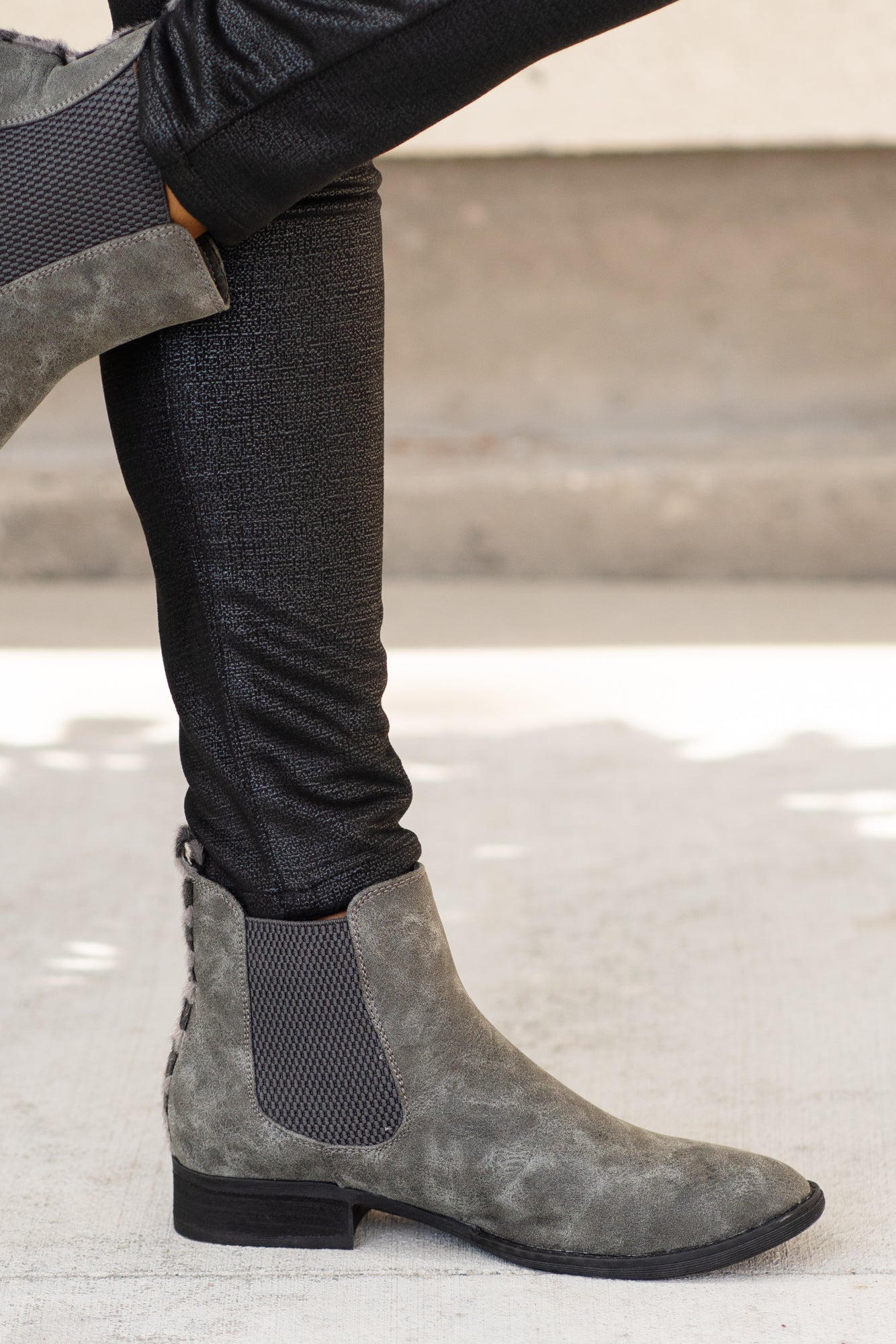 Booties | Very G These booties from Very G are perfect to wear with your favorite jeans this is fall. Style Name: Blake Color: Grey Cut: Silp On Bootie Rubber Sole Style #: VGLB0136-Grey Contact us for any additional measurements or sizing.