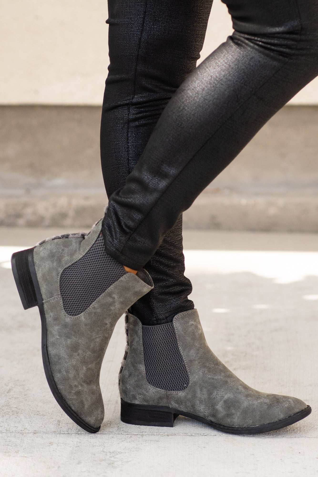 Booties | Very G These booties from Very G are perfect to wear with your favorite jeans this is fall. Style Name: Blake Color: Grey Cut: Silp On Bootie Rubber Sole Style #: VGLB0136-Grey Contact us for any additional measurements or sizing.