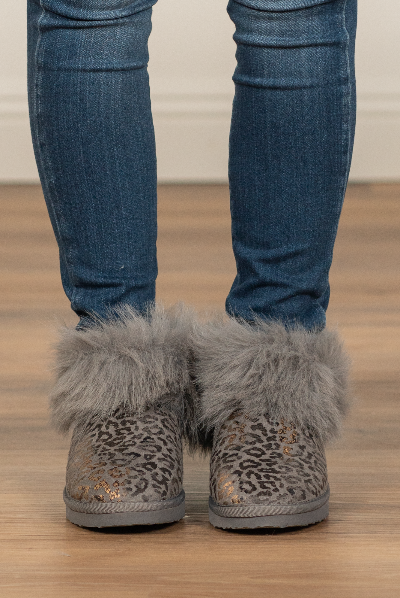 Booties | Very G These boots from Very G are perfect to wear all winter your favorite jeans. Style Name: Frost Color: Black Cut: Slip-On Rubber Sole Style #: VGLB0305-GreyLeopard Contact us for any additional measurements or sizing.