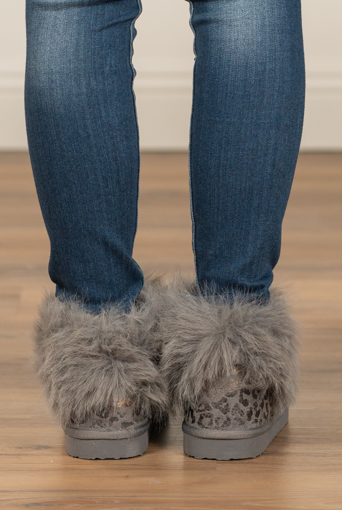 Booties | Very G These boots from Very G are perfect to wear all winter your favorite jeans. Style Name: Frost Color: Black Cut: Slip-On Rubber Sole Style #: VGLB0305-GreyLeopard Contact us for any additional measurements or sizing.