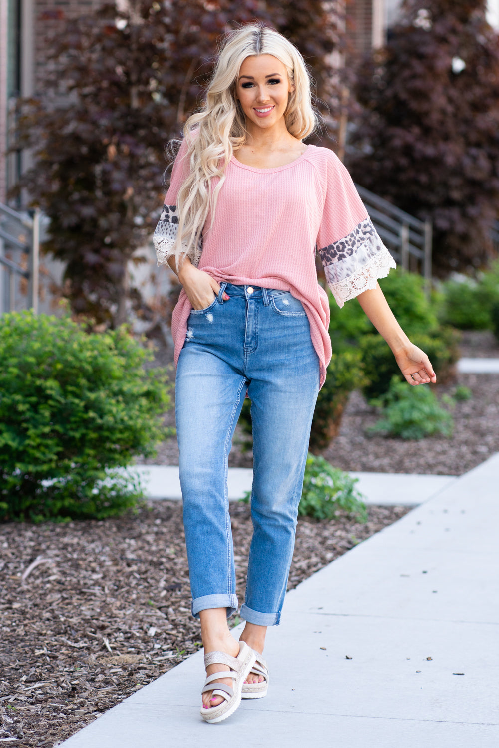 BiBi Stay pretty in this casual ruffle sleeve top. Collection: Spring 2021 Color: Pink Neckline: Round Neck Sleeve: Ruffle Sleeve Style #: BT2354-01 Contact us for any additional measurements or sizing.