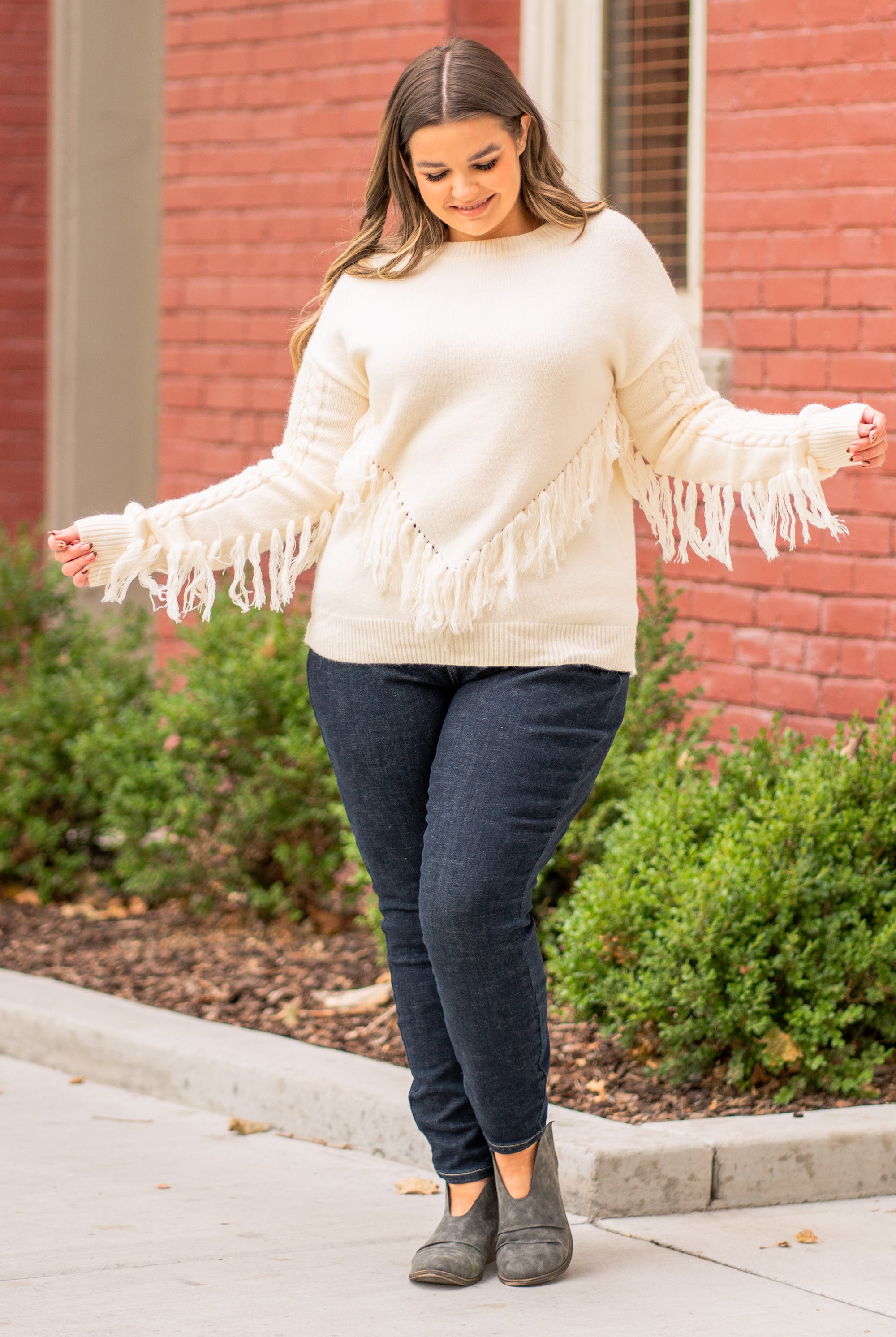 BiBi Throw on for a warm casual look with your favorite jeans this fall. Color: Cream Neckline: Crew Sleeve: Long Style #: IP7026 Contact us for any additional measurements or sizing. BiBi Throw on for a warm casual look with your favorite jeans this fall. Color: Cream Neckline: Crew Sleeve: Long Style #: IP7026 Contact us for any additional measurements or sizing.