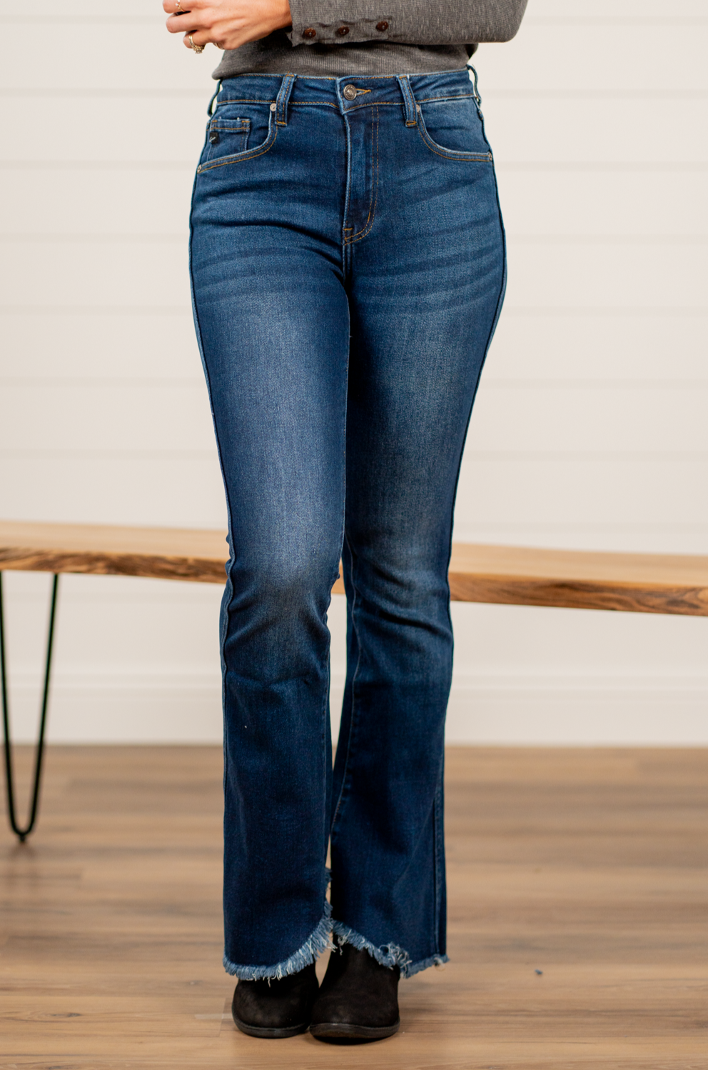 KanCan Jeans KanCan Stretchy Flare, 32" Inseam* High Rise, 10.5" Front Rise* Dark Blue Wash 94% COTTON, 4% T-400, 2% SPANDEX Fly: Zipper Style #: KC3021D Contact us for any additional measurements or sizing. *Measured on the smallest size, measurements may vary by size.