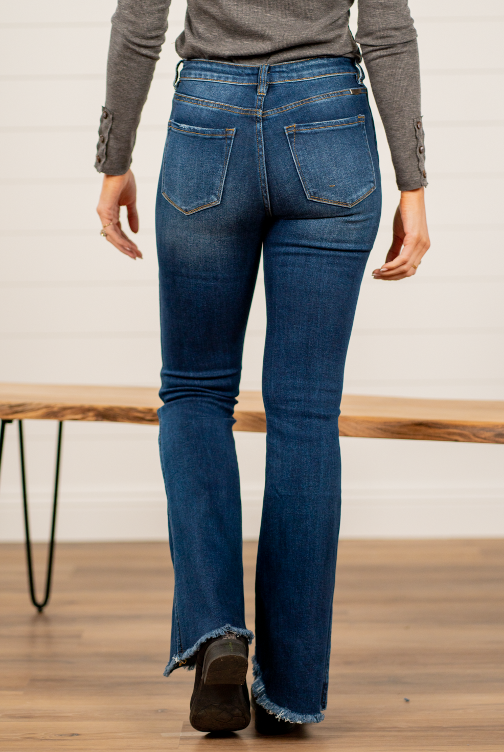 KanCan Jeans KanCan Stretchy Flare, 32" Inseam* High Rise, 10.5" Front Rise* Dark Blue Wash 94% COTTON, 4% T-400, 2% SPANDEX Fly: Zipper Style #: KC3021D Contact us for any additional measurements or sizing. *Measured on the smallest size, measurements may vary by size.