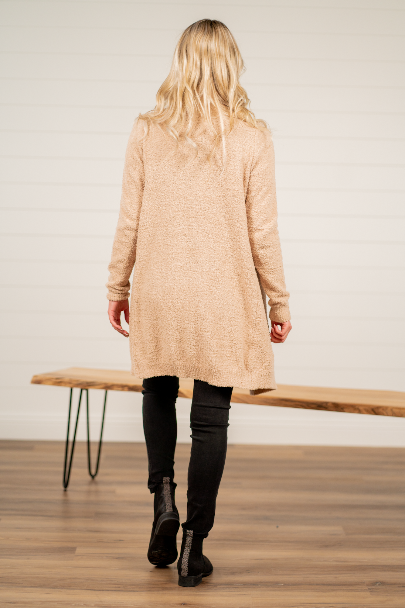 Hem & Thread Pair your favorite cami and jeans with this cozy open-front cardigan. Color: Beige Neckline: Open Sleeve: Long 100% Polyester Style #: 31160W Contact us for any additional measurements or sizing.