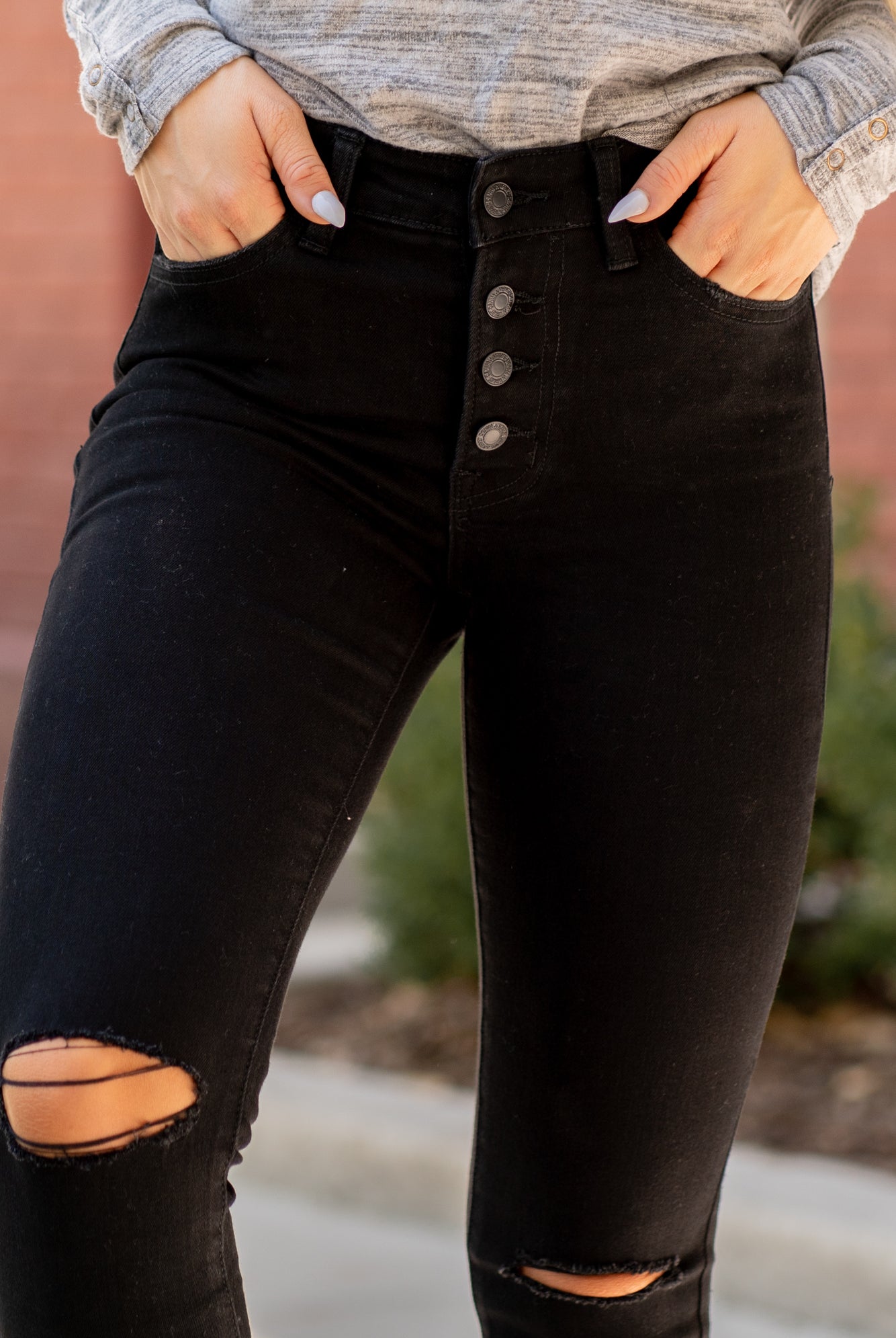 VERVET by Flying Monkey Jeans Skinny, 29" Inseam Mid Rise, 9" Front Rise 78% COTTON, 20.4% POLYESTER, 1.6% SPANDEX Machine Wash Separately In Cold Water Stitching: Classic Fly: Exposed Button Fly Distressed Ripped Legs Style #: V2000SMA Contact us for any additional measurements or sizing.