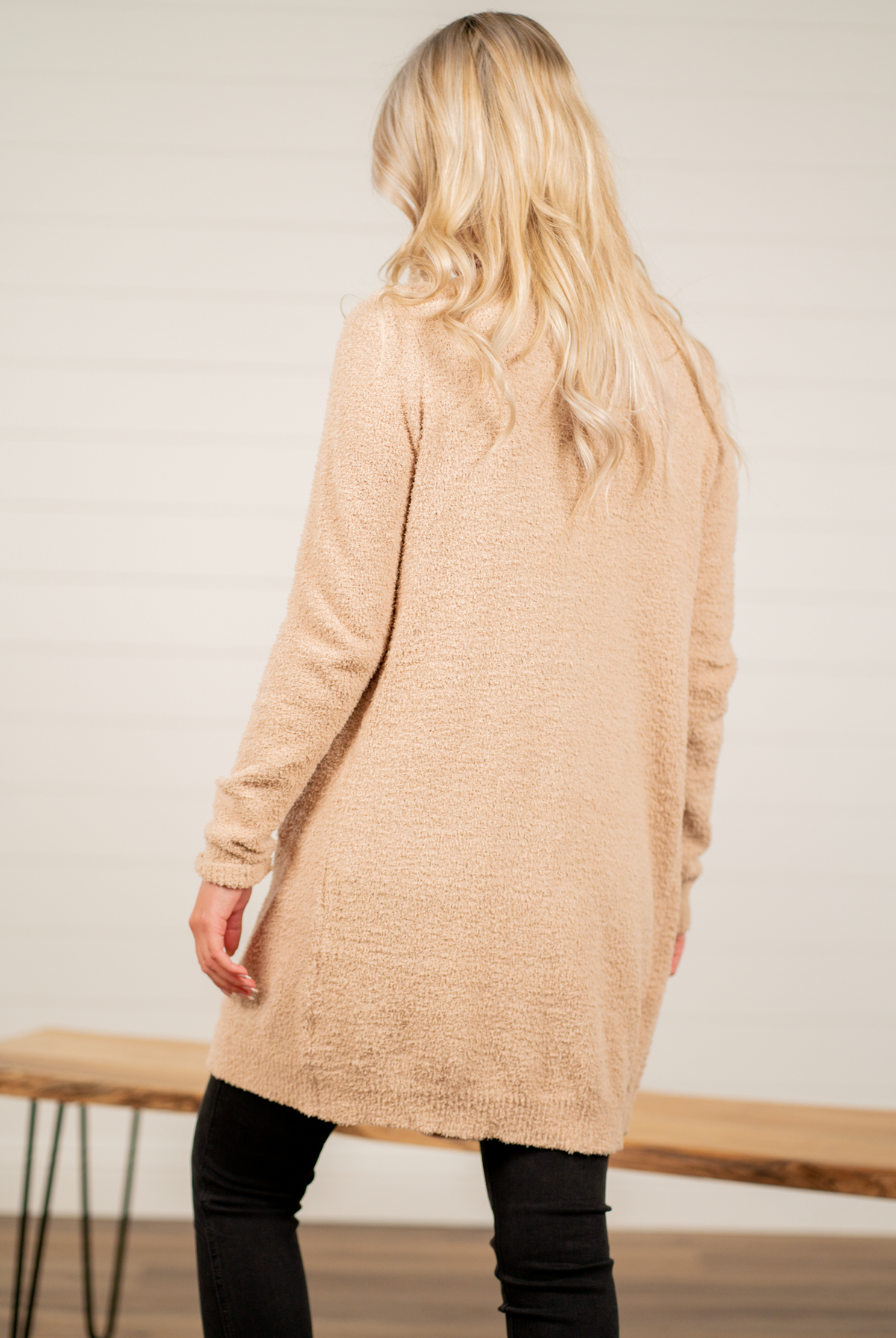 Hem & Thread Pair your favorite cami and jeans with this cozy open-front cardigan. Color: Beige Neckline: Open Sleeve: Long 100% Polyester Style #: 31160W Contact us for any additional measurements or sizing.