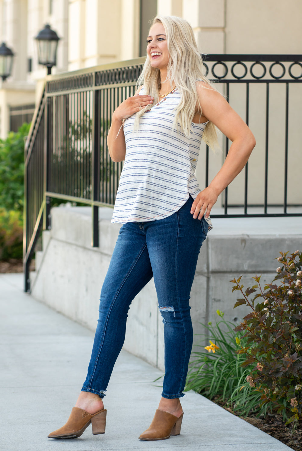 KanCan Maternity Jeans Do you miss wearing jeans? These maternity jeans will keep you comfy and cute with an elastic stretch waistband that fits just under the tummy. Color: Dark Wash Distressed Legs and Ankle Cut: Skinny, 27" Inseam Rise: Mid-Rise with Full Tummy Band, 5.5" Material: 94% COTTON, 4% T-400, 2% SPANDEX Style #: KC3018M Contact us for any sizing questions or measurements.