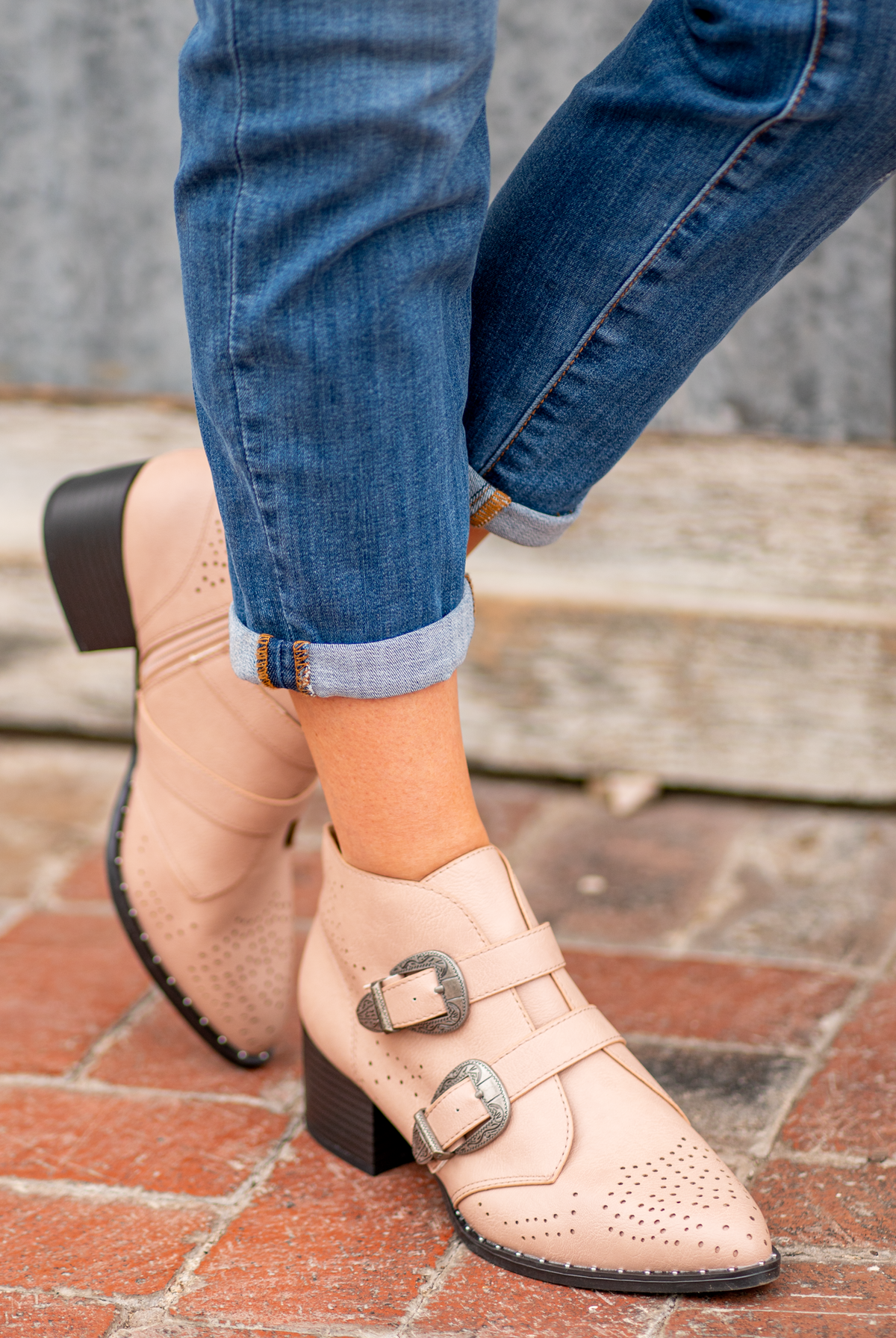 Booties by Qupid Style Name: Wasco Color: Nude Cut: Pull on Bootie 2" Stacked Heel Material. Outsole: Rubber Upper: Textile/Manmade Contact us for any additional measurements or sizing.