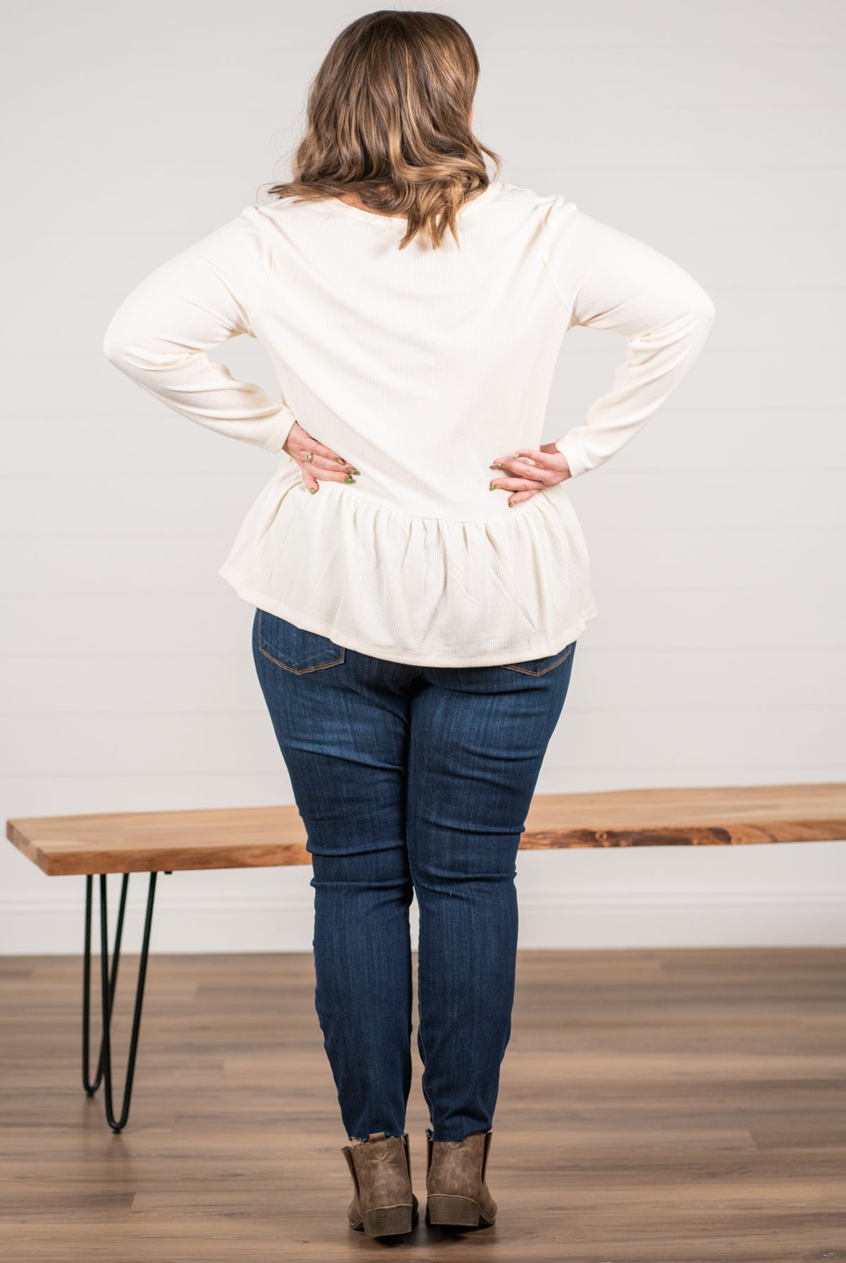 Blu Pepper Color: Ivory Ribbed Knit Long Sleeves Henley Neckline 94% POLYESTER 6% SPANDEX Style #: PCR1253 Contact us for any additional measurements or sizing.
