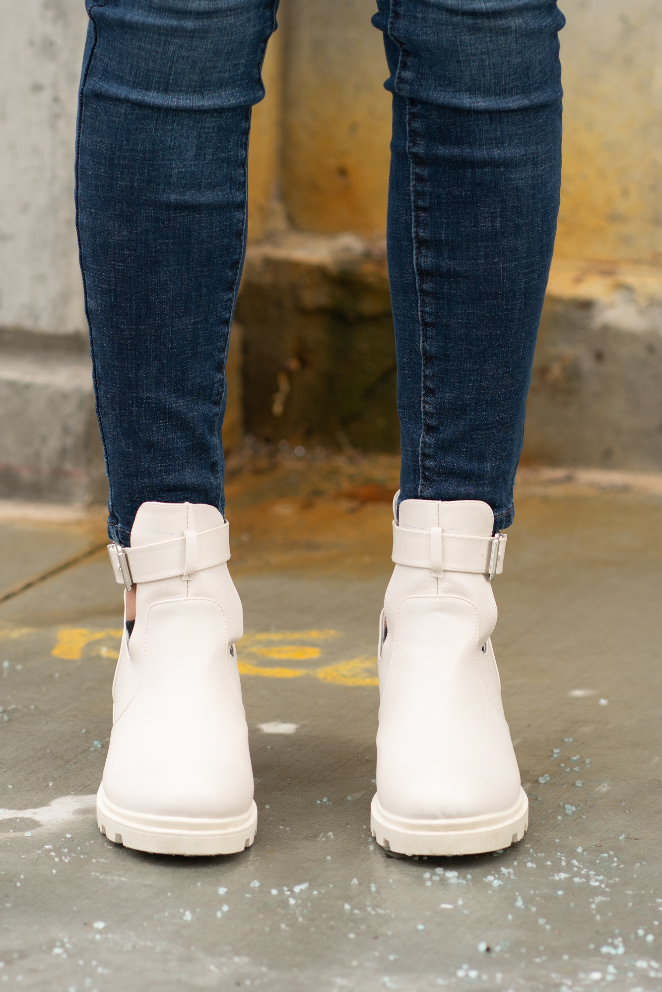 Boots by Qupid Style Name: Vigor Buckle Bootie Color: Stone Cut: Strapped Open Bootie 3" Stacked Heel Material. Outsole: Rubber Upper: Textile/Manmade Contact us for any additional measurements or sizing.