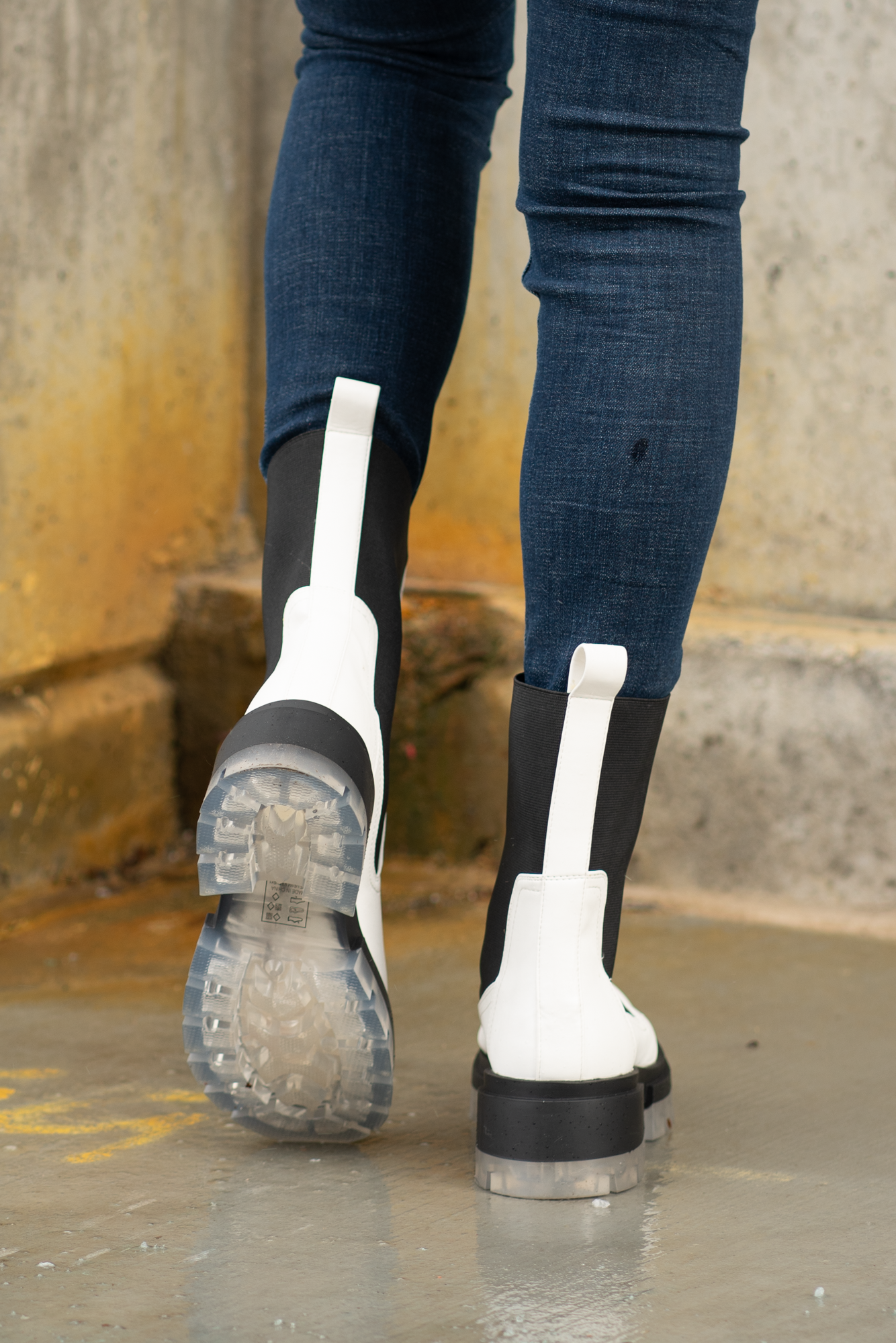 Boots by Qupid Style Name: Outshine Chelsea Color: White Cut: Pull-On Open Boot 3" Stacked Heel Algae Foam Insole Material. Outsole: Rubber Upper: Textile/Manmade Recycled Material Contact us for any additional measurements or sizing.