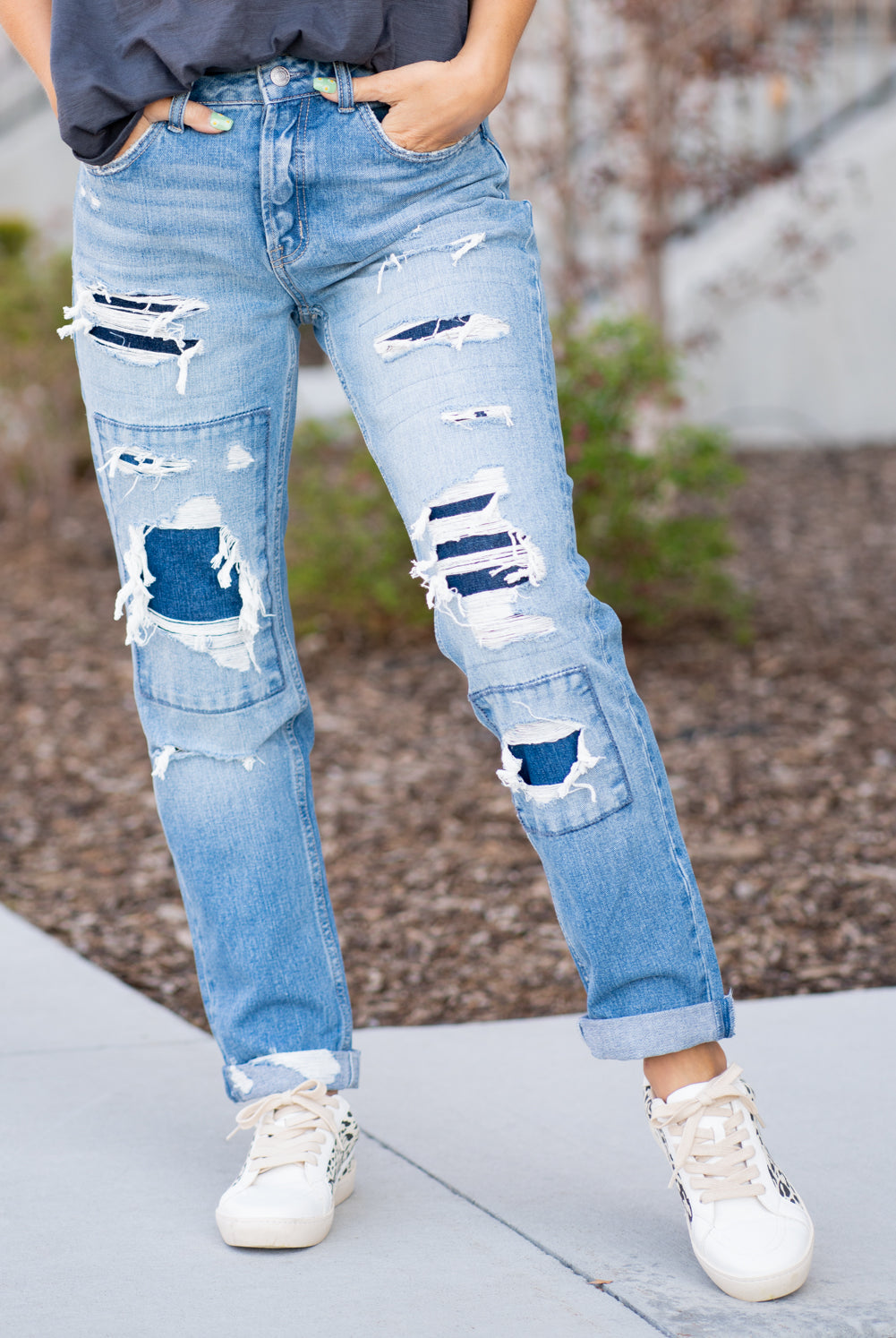 Flying Monkey Jeans Non stretch denim with distressed detail and relaxed legs. Look fitted style with a hidden button up and relaxed feel. Authentic rigid jeans with a vintage hem. Collection: Spring 2021 Name: Luv Story Cut: Mom Fit, 27" Straight Rise: High Rise, 10.5" Front Rise 100% Cotton Machine Wash Separately In Cold Water Stitching: Classic Fly: Zipper Style #: F4097 Contact us for any additional measurements or sizing.