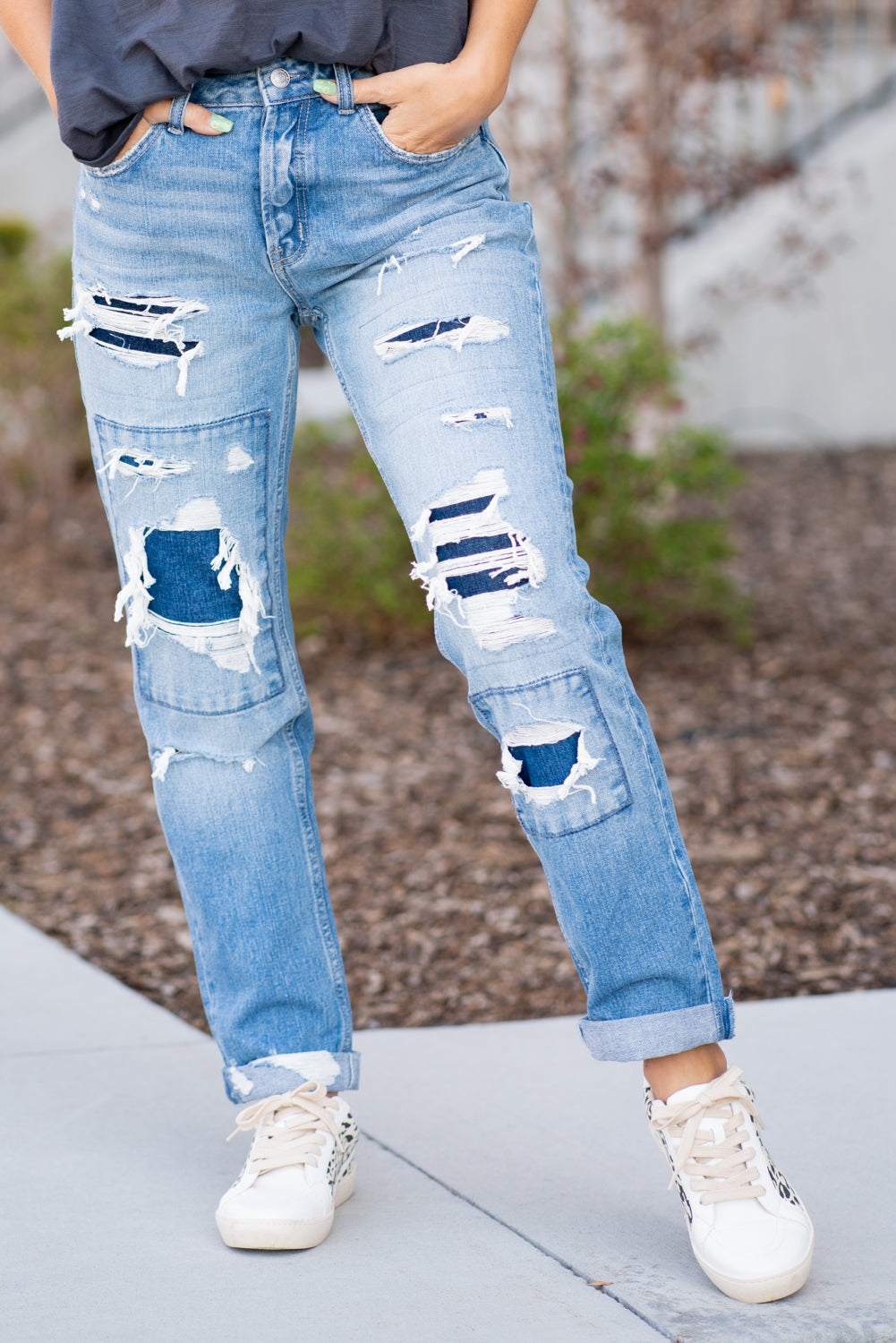 Flying Monkey Jeans Non stretch denim with distressed detail and relaxed legs. Look fitted style with a hidden button up and relaxed feel. Authentic rigid jeans with a vintage hem. Collection: Spring 2021 Name: Luv Story Cut: Mom Fit, 27" Straight Rise: High Rise, 10.5" Front Rise 100% Cotton Machine Wash Separately In Cold Water Stitching: Classic Fly: Zipper Style #: F4097 Contact us for any additional measurements or sizing.