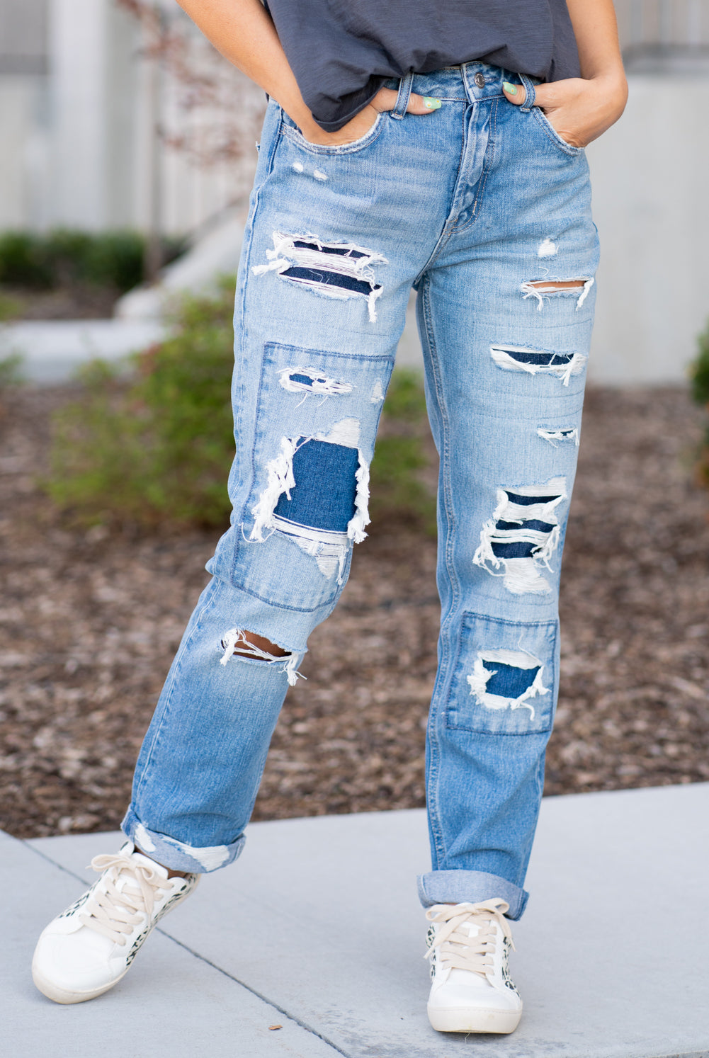 Flying Monkey Jeans Non stretch denim with distressed detail and relaxed legs. Look fitted style with a hidden button up and relaxed feel. Authentic rigid jeans with a vintage hem. Collection: Spring 2021 Name: Luv Story Cut: Mom Fit, 27" Straight Rise: High Rise, 10.5" Front Rise 100% Cotton Machine Wash Separately In Cold Water Stitching: Classic Fly: Zipper Style #: F4097 Contact us for any additional measurements or sizing.