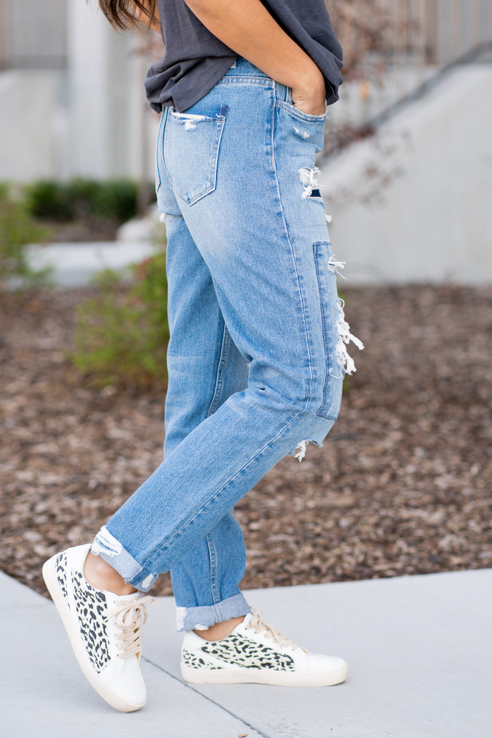 Flying Monkey Jeans Non stretch denim with distressed detail and relaxed legs. Look fitted style with a hidden button up and relaxed feel. Authentic rigid jeans with a vintage hem. Collection: Spring 2021 Name: Luv Story Cut: Mom Fit, 27" Straight Rise: High Rise, 10.5" Front Rise 100% Cotton Machine Wash Separately In Cold Water Stitching: Classic Fly: Zipper Style #: F4097 Contact us for any additional measurements or sizing.