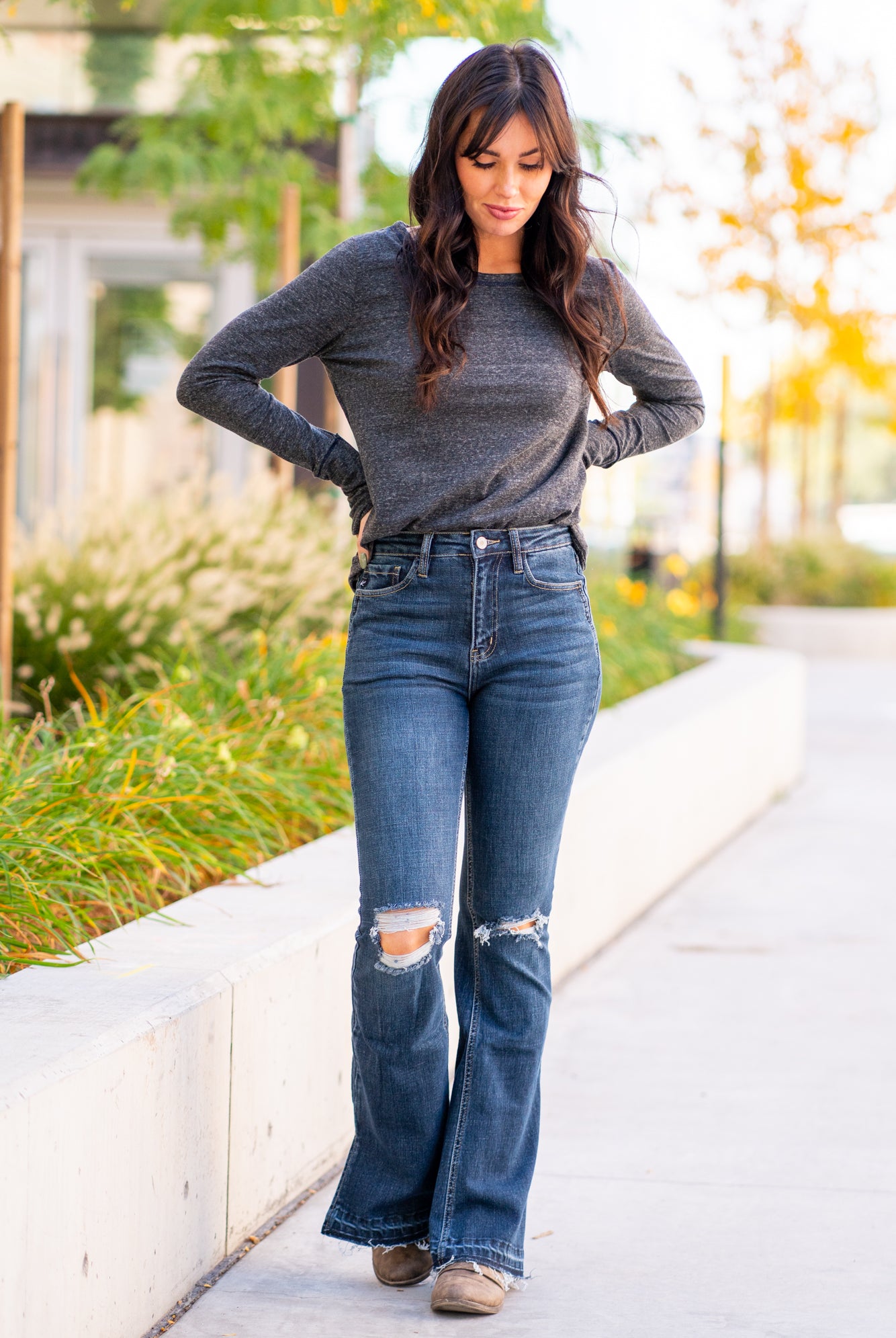 KanCan Jeans KanCan Stretchy Flare, 34" Inseam* High Rise, 10.5" Front Rise* Dark Blue Wash 98% COTTON, 2% SPANDEX Fly: Zipper Style #: KC7849D Contact us for any additional measurements or sizing. *Measured on the smallest size, measurements may vary by size.