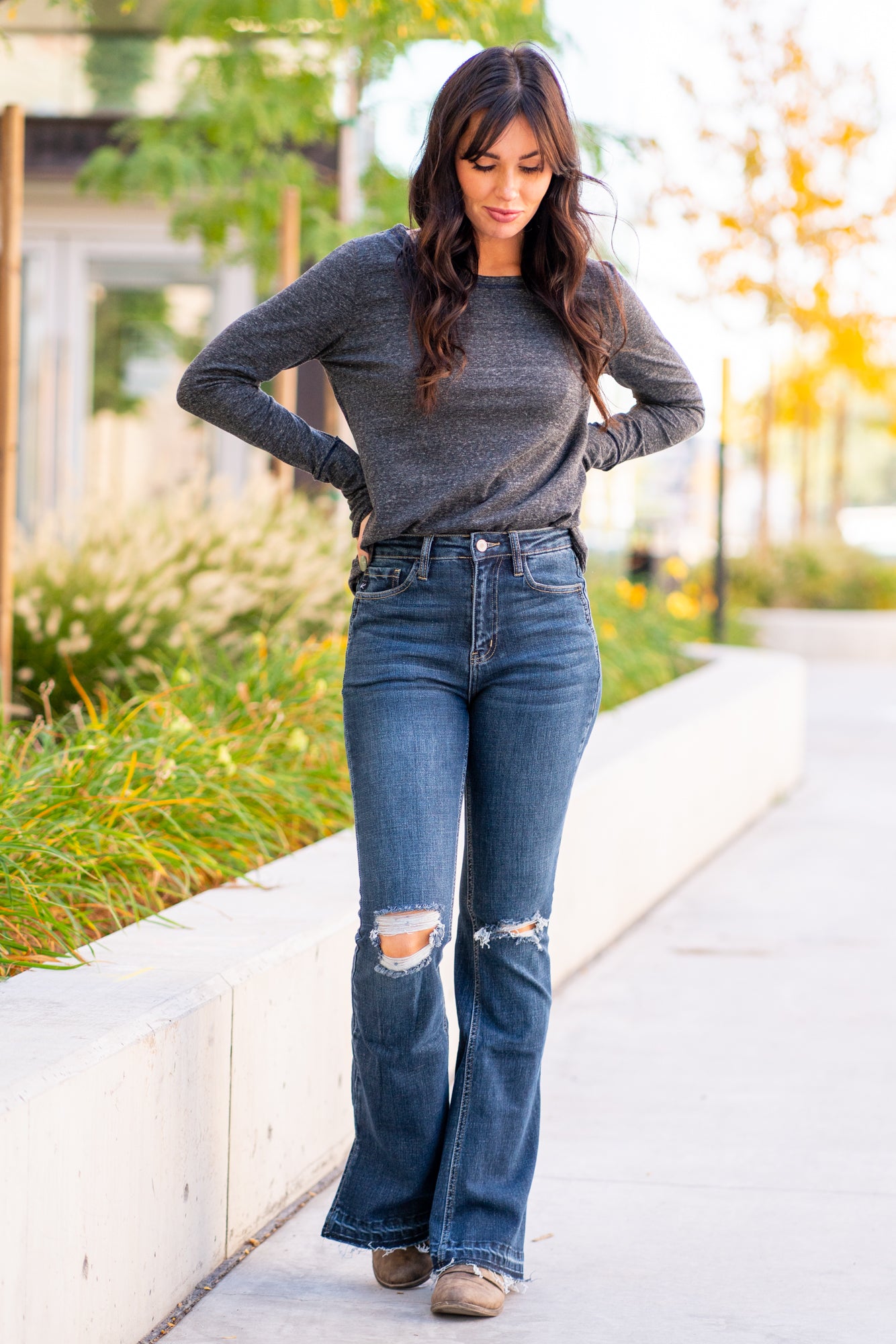 KanCan Jeans KanCan Stretchy Flare, 34" Inseam* High Rise, 10.5" Front Rise* Dark Blue Wash 98% COTTON, 2% SPANDEX Fly: Zipper Style #: KC7849D Contact us for any additional measurements or sizing. *Measured on the smallest size, measurements may vary by size.