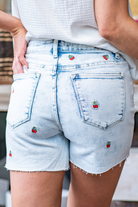 Judy Blue Jeans Color: Acid Blue Shorts  Cut: Shorts, 4" Inseam Cuffed*  Rise:  High Rise 10.5" Front Rise* 94% COTTON,5% POLYESTER,1% SPANDEX Stitching: Classic   Fly: Zipper Fly Style #: JB150125-pl | 150125-pl Contact us for any additional measurements or sizing.    *Measured on the smallest size, measurements may vary by size. 