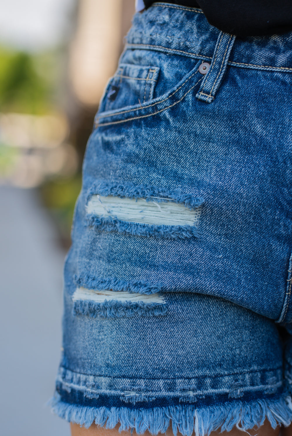 High Rise Boyfriend Shorts By Kan Can Collection: Summer 2020 Boyfriend Shorts High Rise waist, 11" Front Rise Shorts, 3" Inseam Dark Wash Material: 100% COTTON Stitching: Classic Fly: Exposed Button Fly Style #: KC7823D