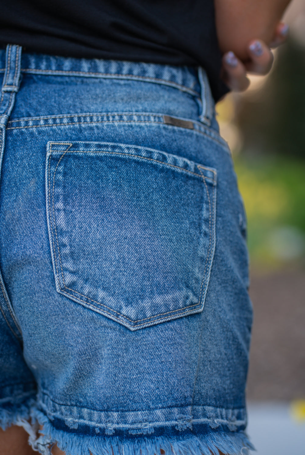 High Rise Boyfriend Shorts By Kan Can Collection: Summer 2020 Boyfriend Shorts High Rise waist, 11" Front Rise Shorts, 3" Inseam Dark Wash Material: 100% COTTON Stitching: Classic Fly: Exposed Button Fly Style #: KC7823D